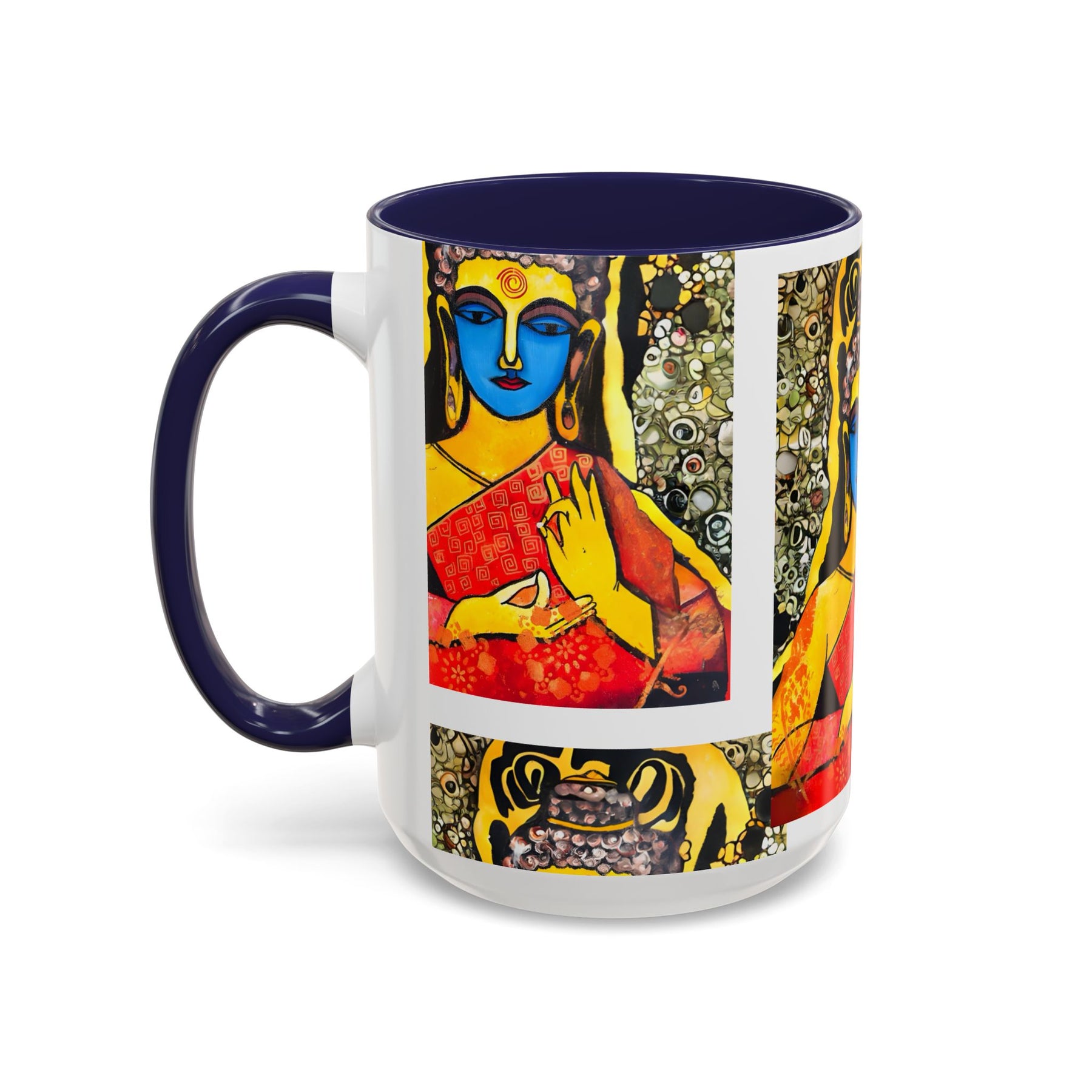 Inspirational Yoga Ceramic Mug, Colorful Buddhist Painting, 11oz & 15oz Unique Coffee Cup - Ira World Art LLC