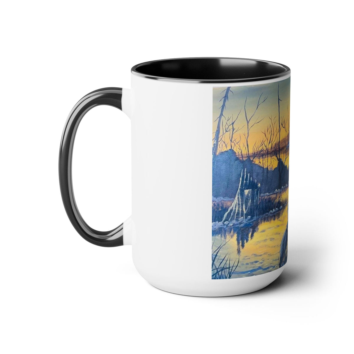 Unique 15oz Ceramic Coffee Mug with Two-Tone Colorful Design, Artistic Yoga Mug - Ira World Art LLC