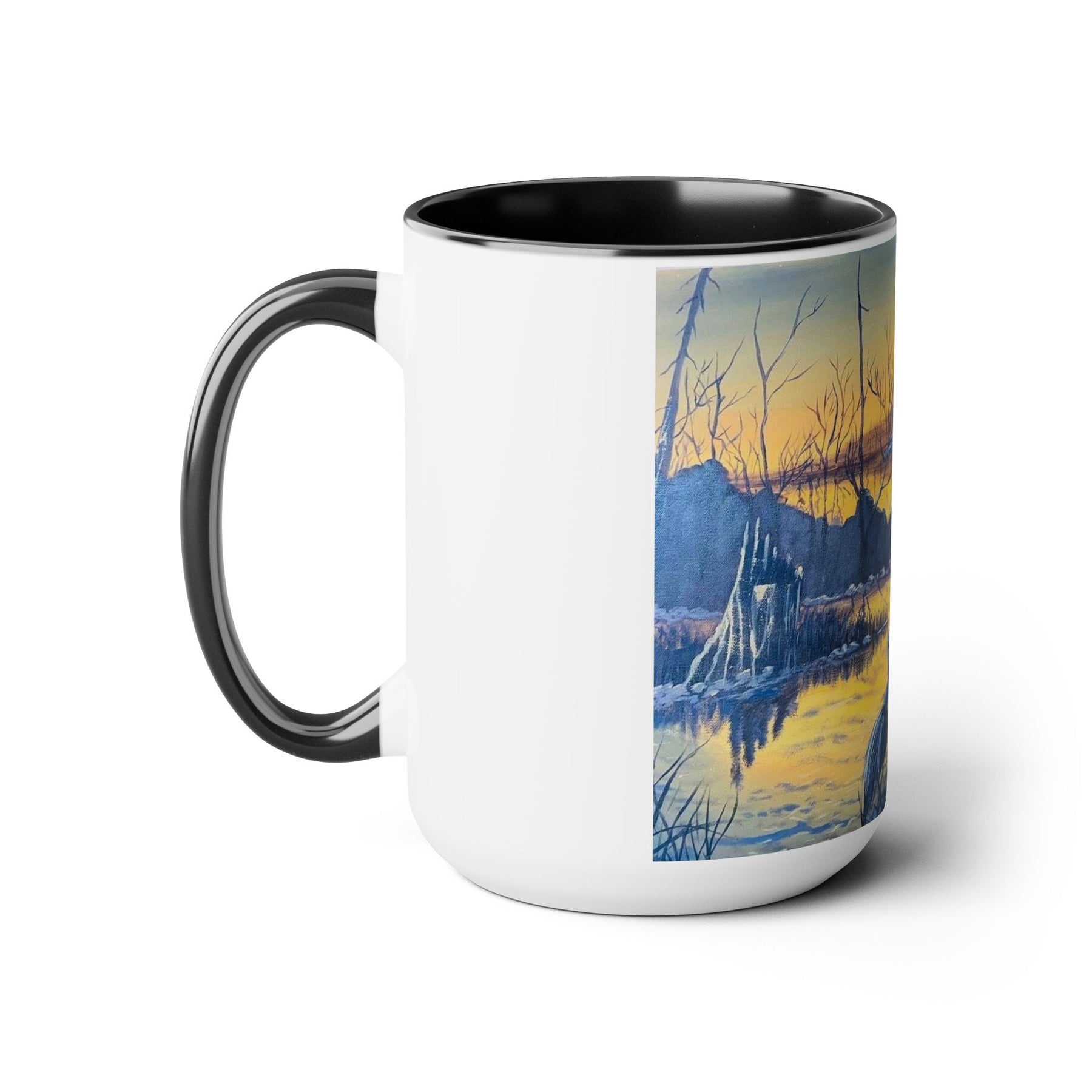 Unique 15oz Ceramic Coffee Mug with Two-Tone Colorful Design, Artistic Yoga Mug - Ira World Art LLC