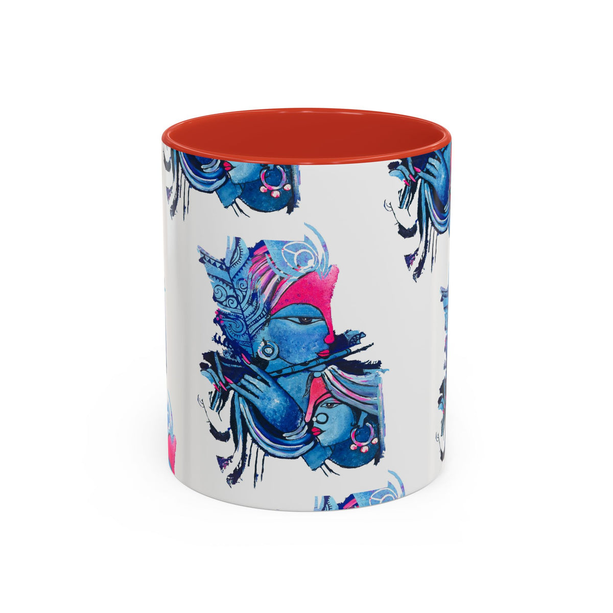 Vibrant Blue Ceramic Coffee Mug with Artistic Hindu Design, 11oz & 15oz - Ira World Art LLC