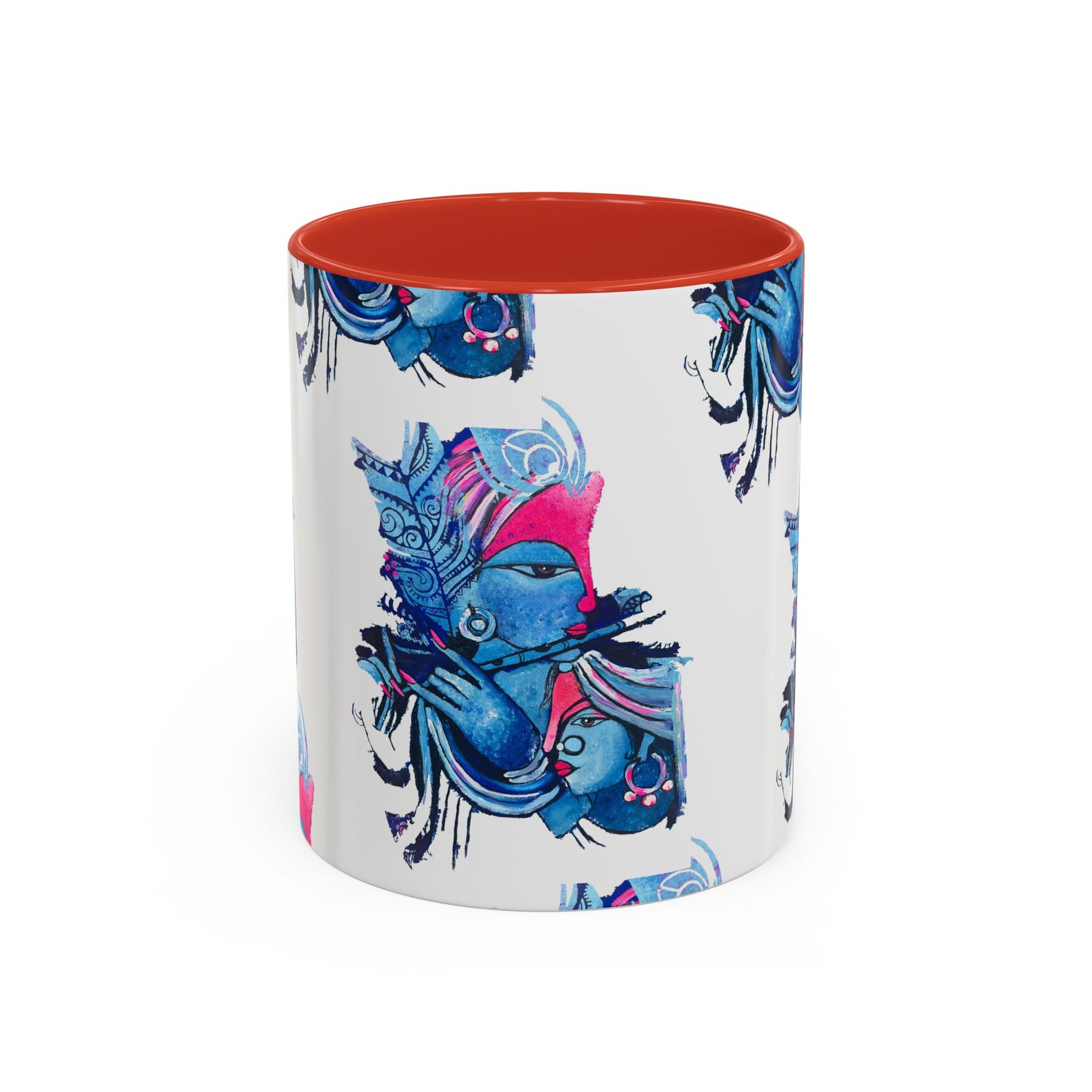 Vibrant Blue Ceramic Coffee Mug with Artistic Hindu Design, 11oz & 15oz - Ira World Art LLC