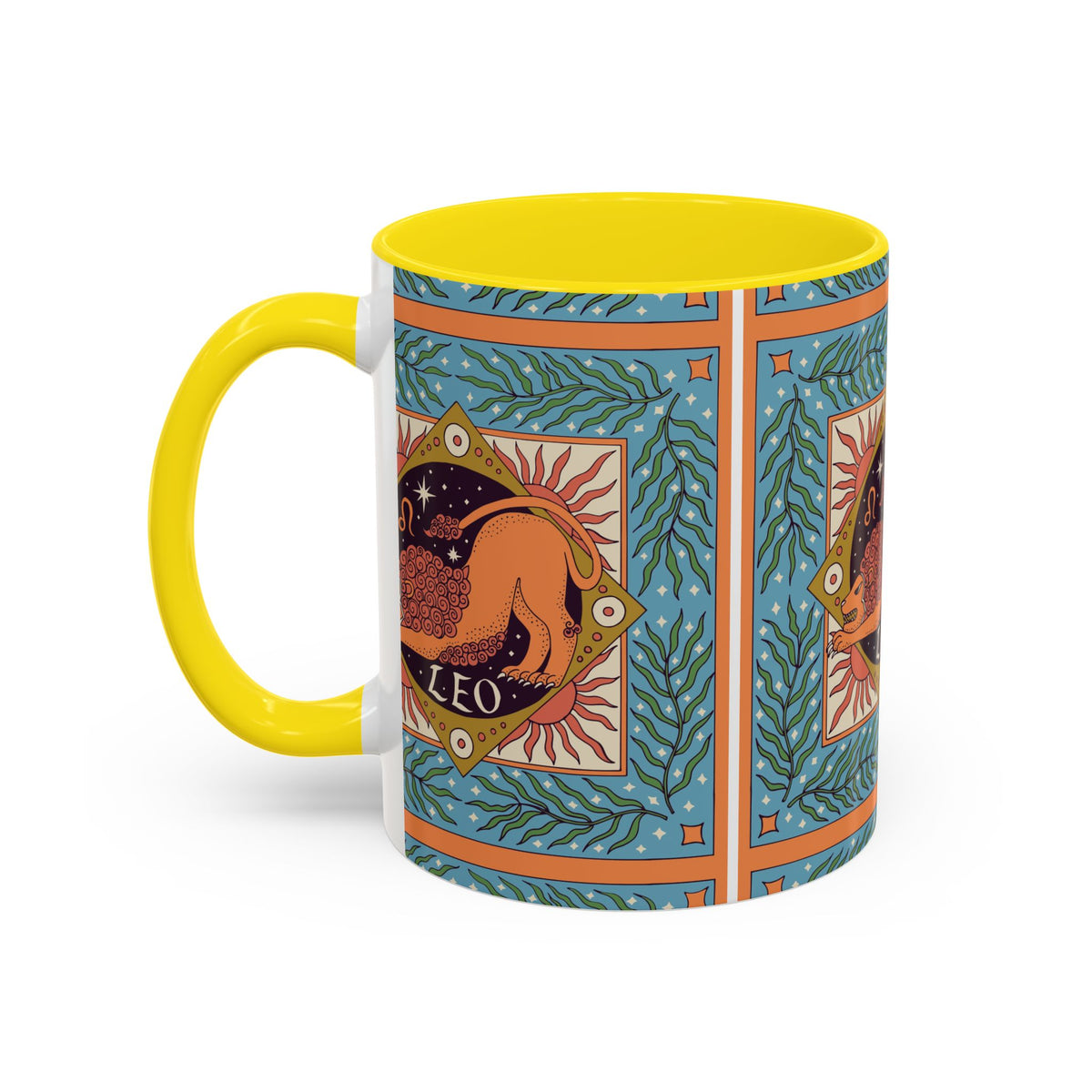 Vibrant Leo Zodiac Coffee Mug, Custom Ceramic 11oz & 15oz Colorful Design - Ira World Art LLC