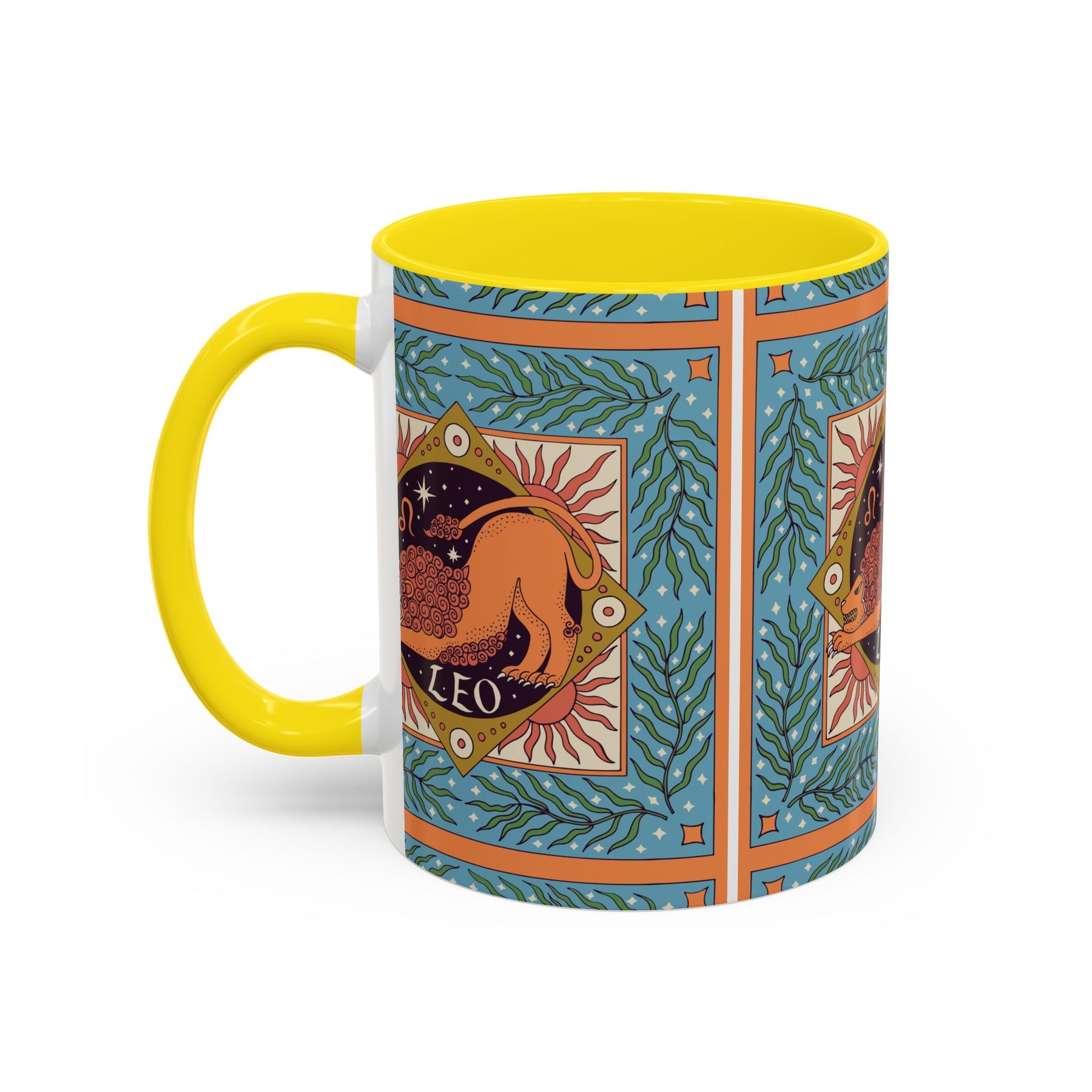 Vibrant Leo Zodiac Coffee Mug, Custom Ceramic 11oz & 15oz Colorful Design - Ira World Art LLC