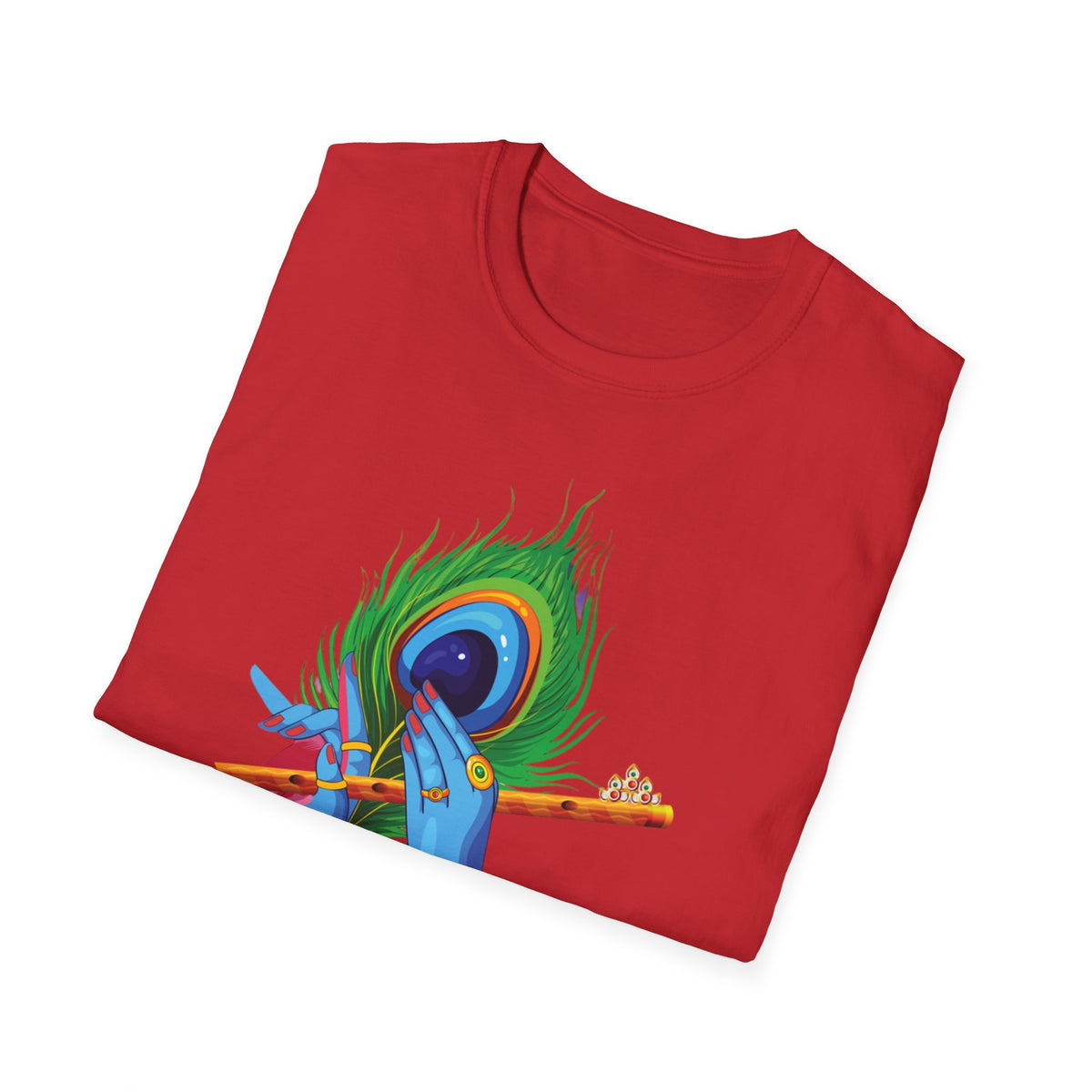 Krishan Hand with Flute and Feather Unisex Softstyle T-Shirt, Indian God Shirt, Spiritual Tee, Boho Clothing, Yoga Apparel - Ira World Art LLC
