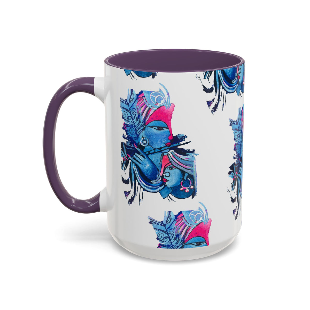 Vibrant Blue Ceramic Coffee Mug with Artistic Hindu Design, 11oz & 15oz - Ira World Art LLC