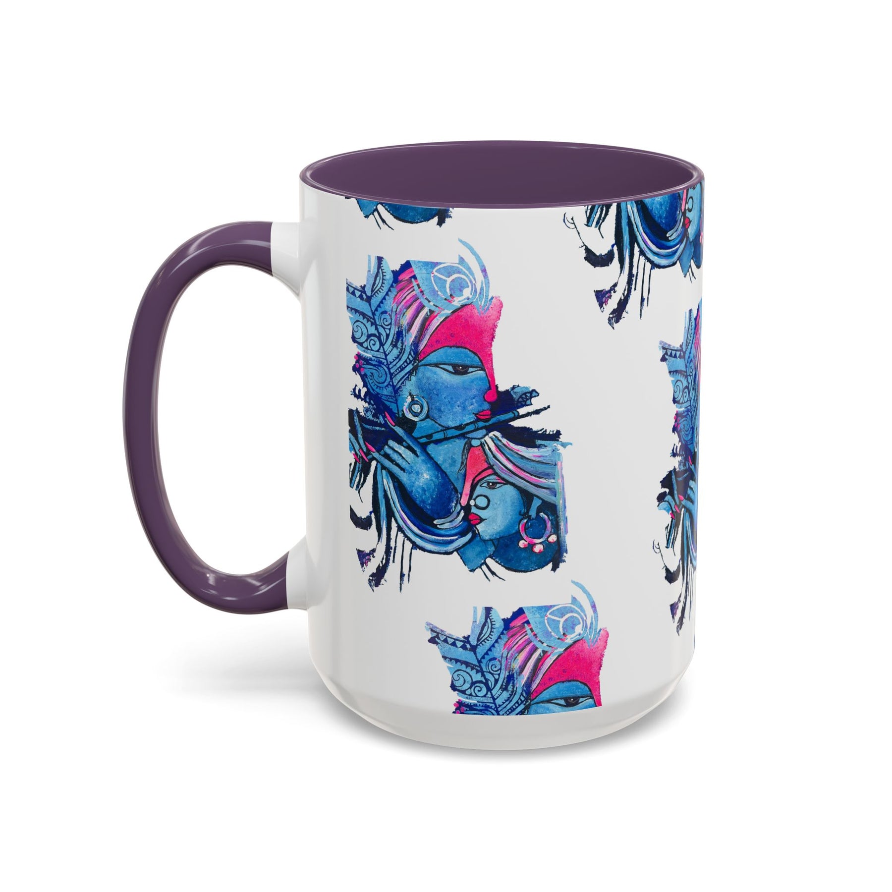 Vibrant Blue Ceramic Coffee Mug with Artistic Hindu Design, 11oz & 15oz - Ira World Art LLC