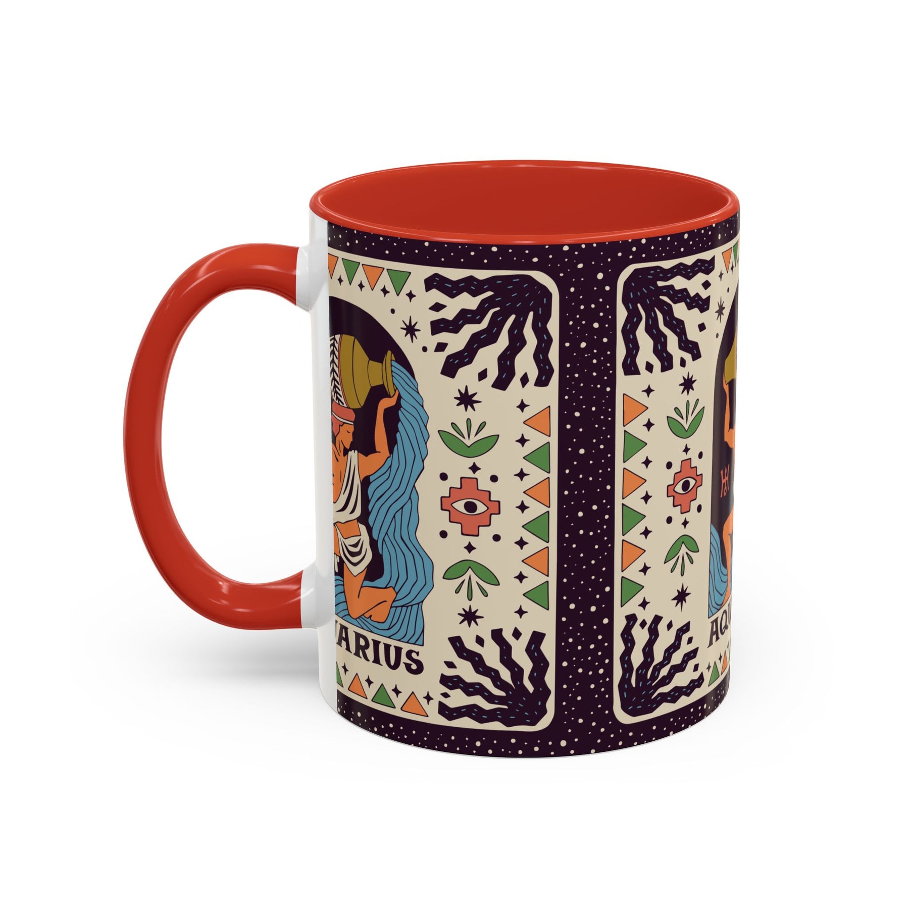 Aquarius Zodiac Painted Mug, Custom Ceramic 11oz and 15oz Coffee Cup - Ira World Art LLC