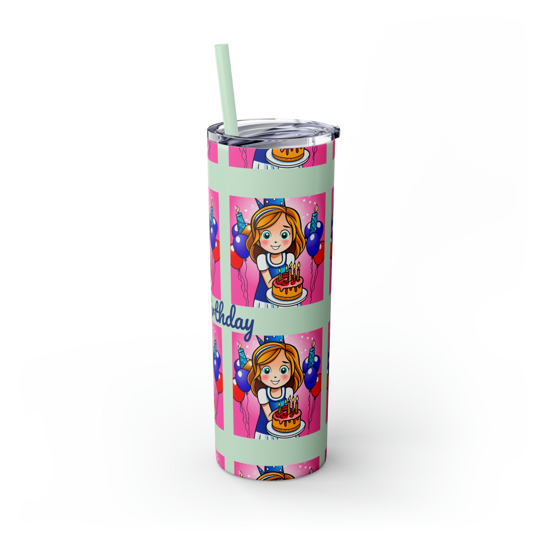 Stylish 20oz Birthday Skinny Tumbler with Straw - Ira World Art LLC