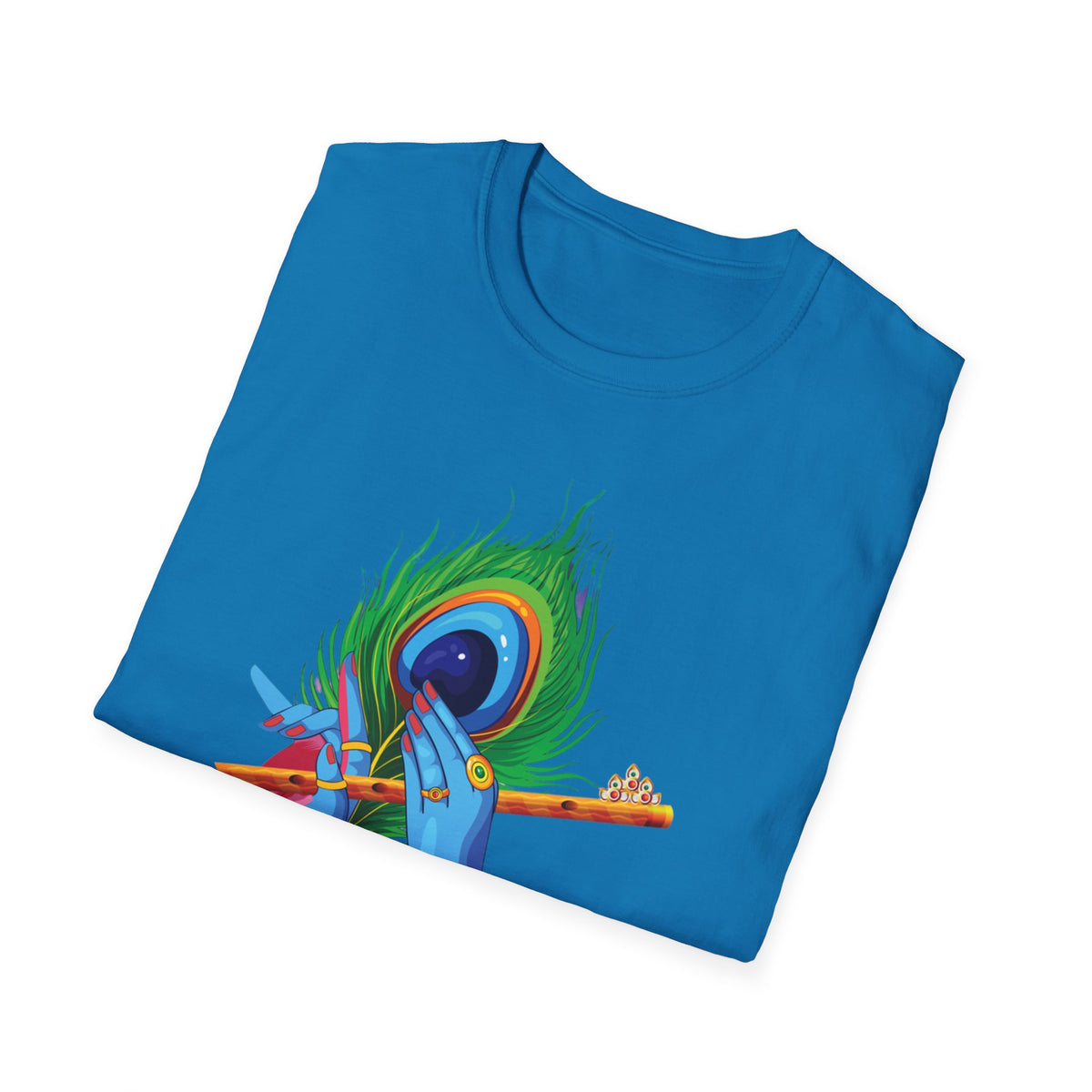 Krishan Hand with Flute and Feather Unisex Softstyle T-Shirt, Indian God Shirt, Spiritual Tee, Boho Clothing, Yoga Apparel - Ira World Art LLC