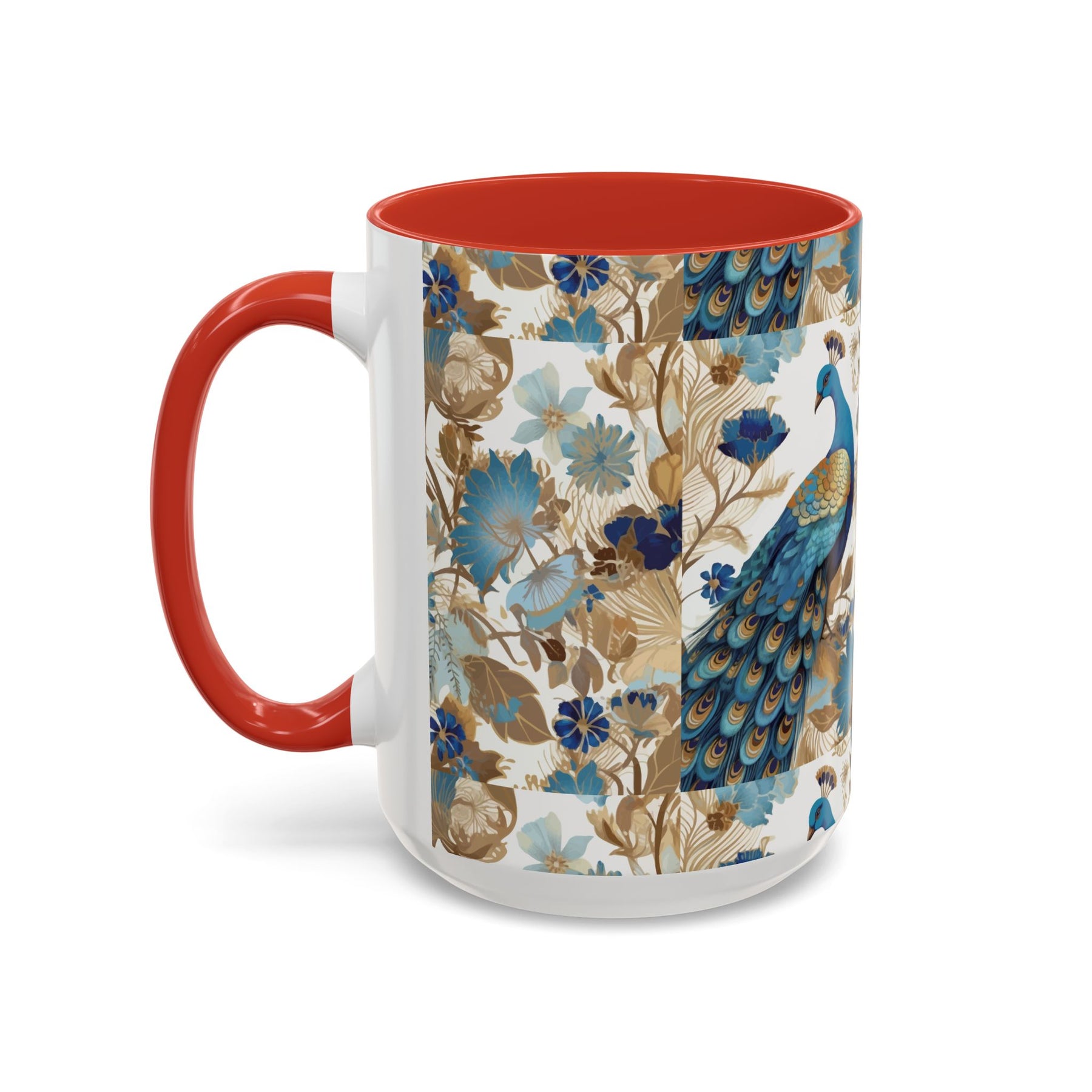 Elegant Peacock Ceramic Coffee Mug, Colorful 11oz & 15oz Custom Design - Ira World Art LLC
