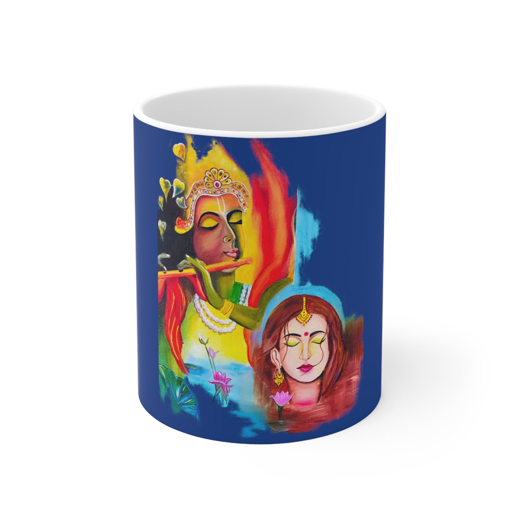 Radha Krishna Ceramic Coffee Mug 11oz, Love Gift, Aesthetic Cup - Ira World Art LLC