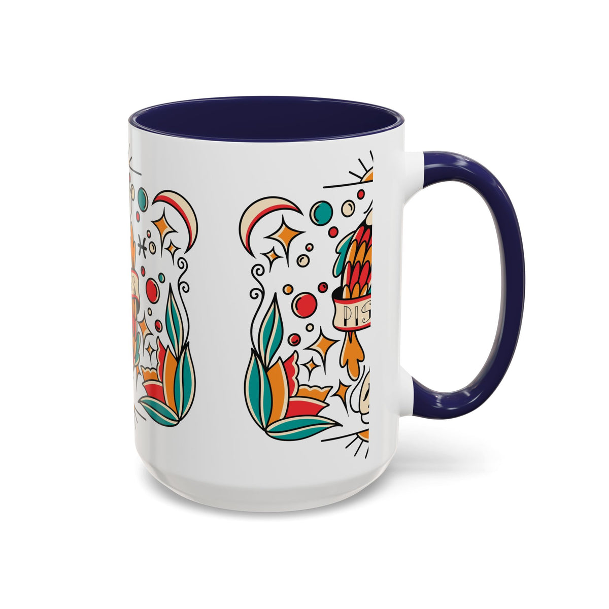 Colorful Pisces Zodiac Mug, Painted Ceramic 11oz Unique Coffee Cup - Ira World Art LLC