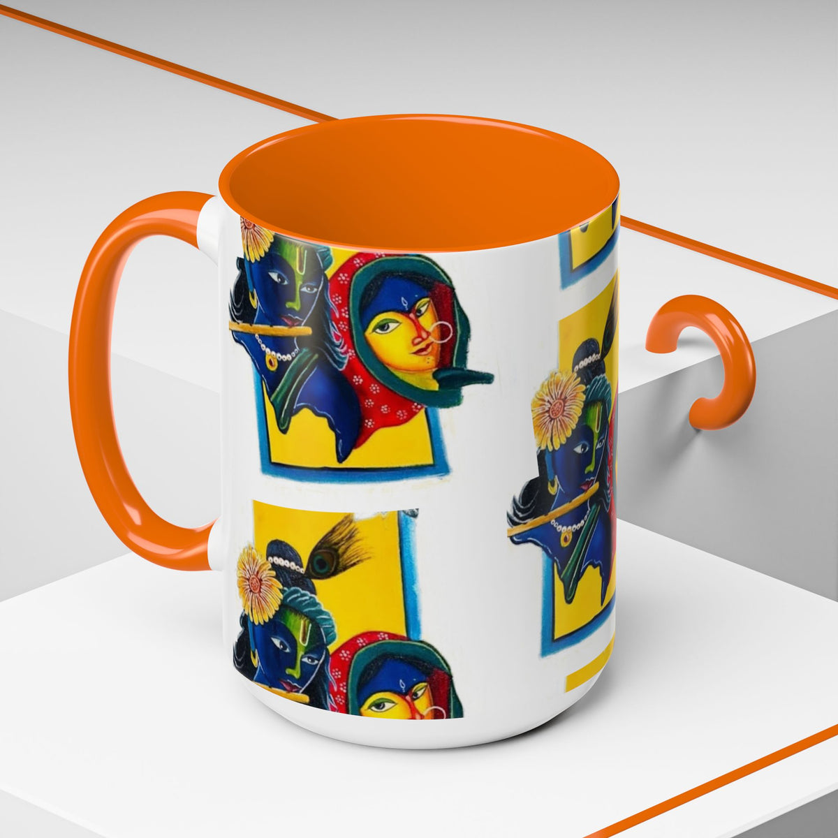 Colorful Ceramic Mug with Unique Hindu Art Design, 11oz & 15oz Aesthetic Gift - Ira World Art LLC