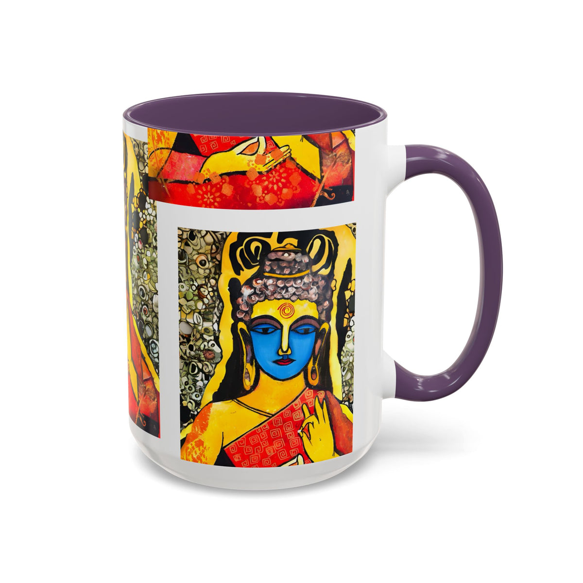 Inspirational Yoga Ceramic Mug, Colorful Buddhist Painting, 11oz & 15oz Unique Coffee Cup - Ira World Art LLC