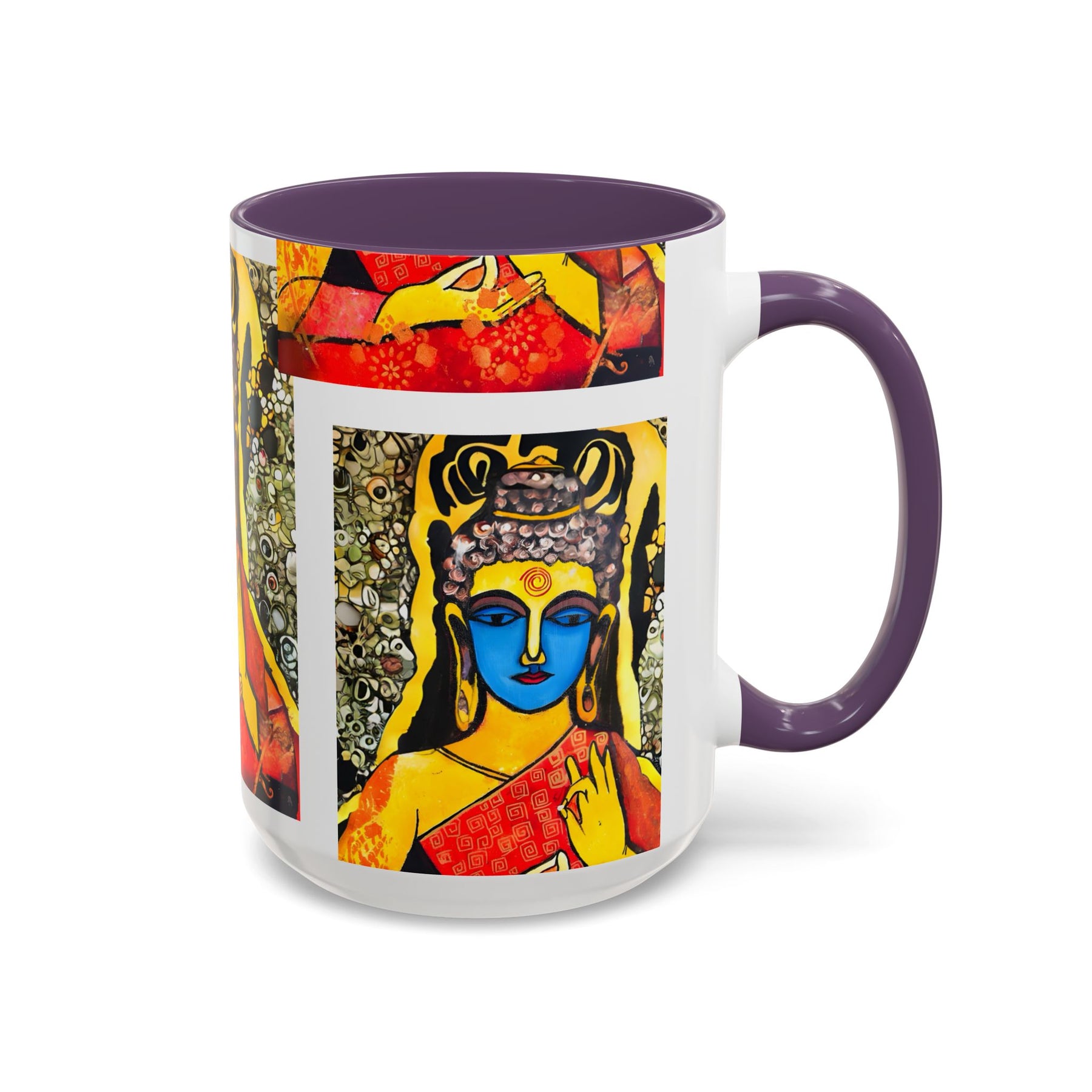 Inspirational Yoga Ceramic Mug, Colorful Buddhist Painting, 11oz & 15oz Unique Coffee Cup - Ira World Art LLC
