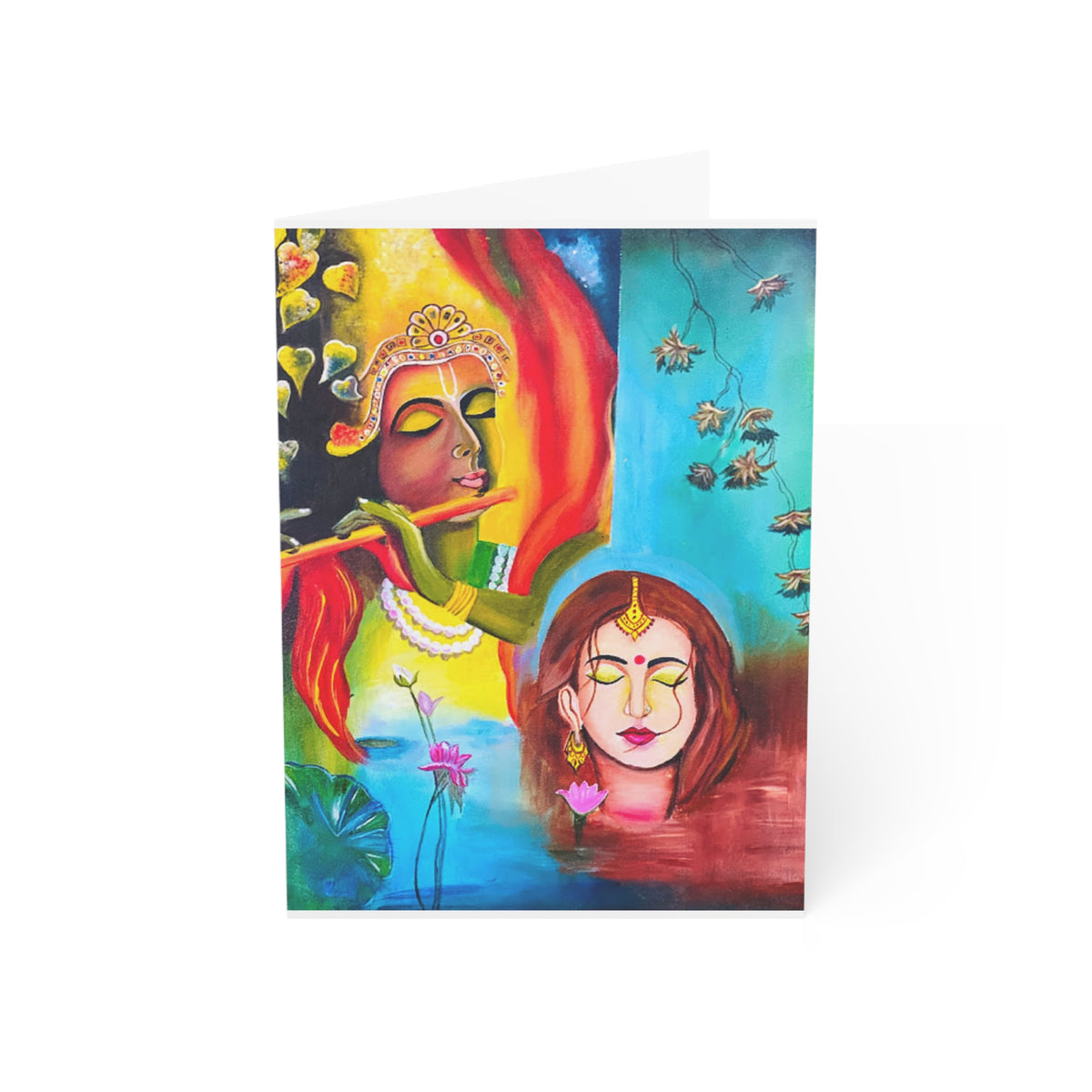 Divine Love Unveiled: Radha Krishna Greeting Card for Heartfelt Moments (1, 10, 30, and 50pcs) - Ira World Art LLC