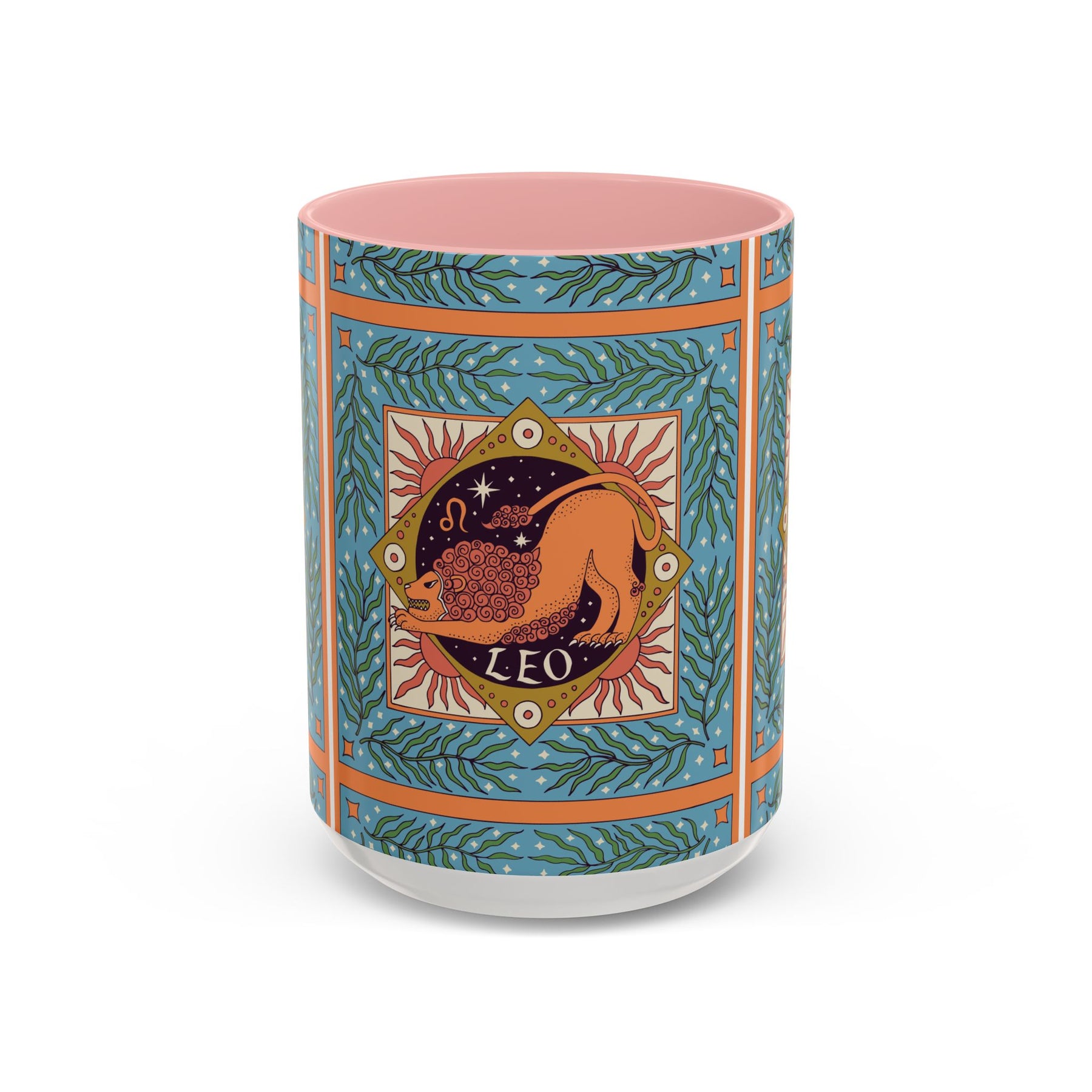 Vibrant Leo Zodiac Coffee Mug, Custom Ceramic 11oz & 15oz Colorful Design - Ira World Art LLC