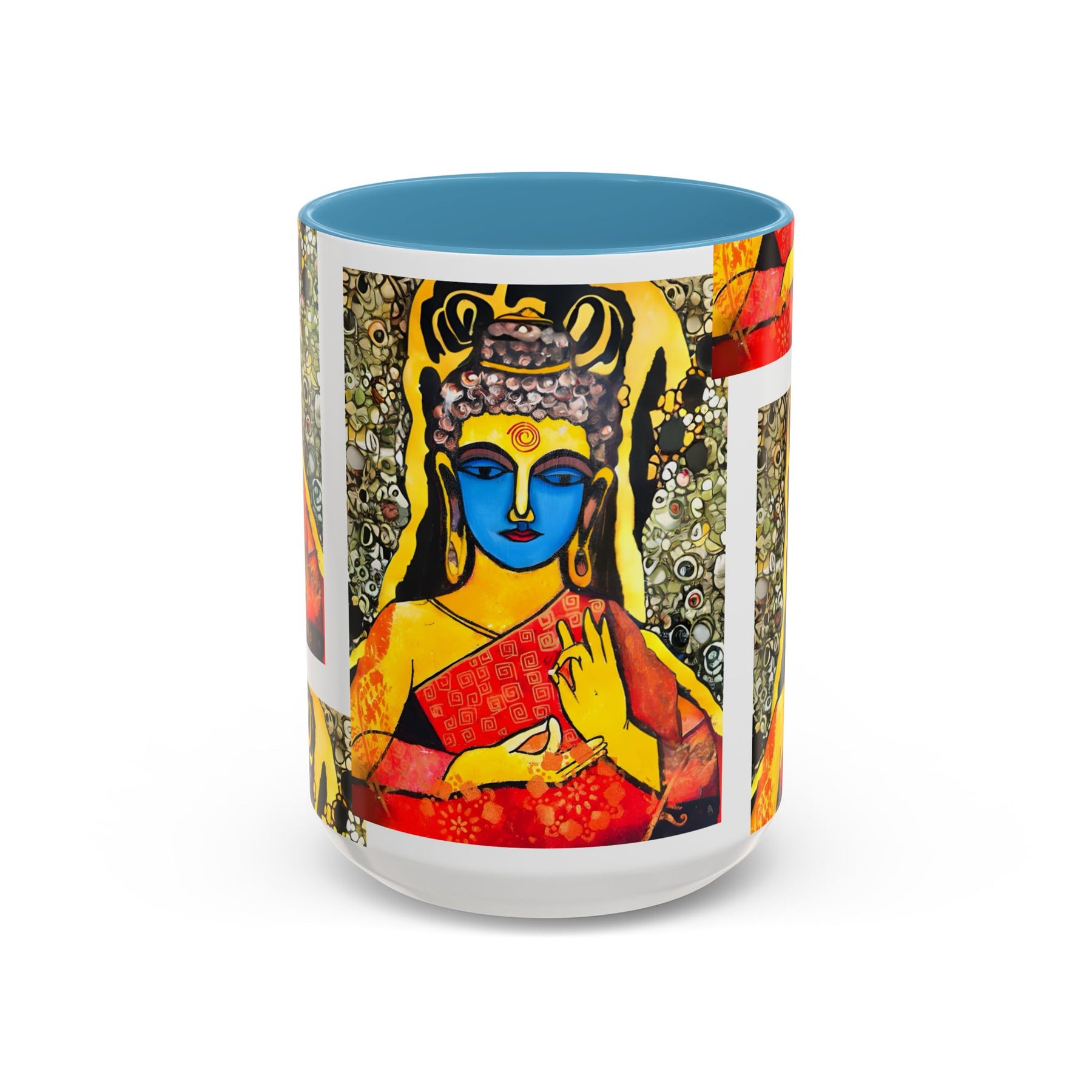 Inspirational Yoga Ceramic Mug, Colorful Buddhist Painting, 11oz & 15oz Unique Coffee Cup - Ira World Art LLC