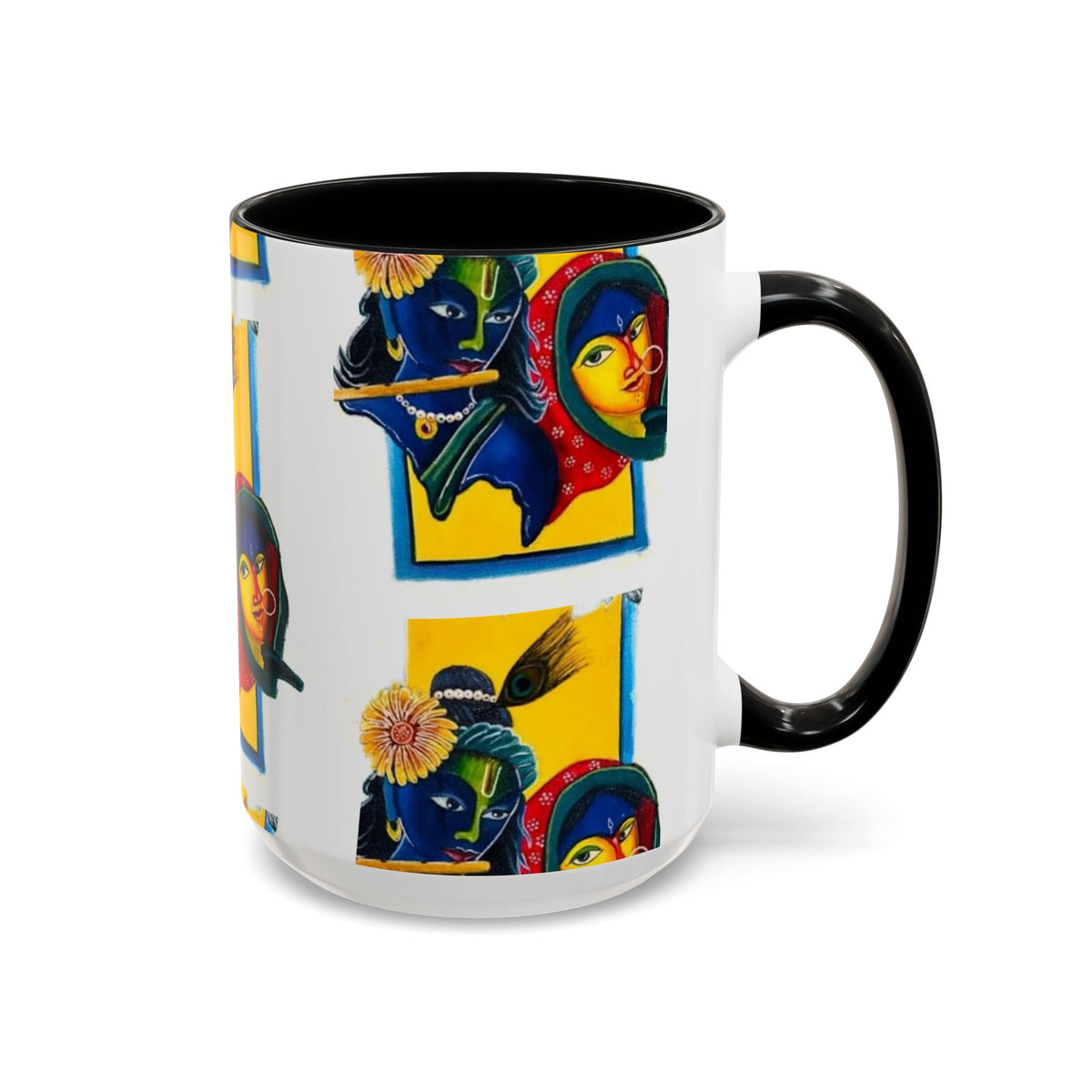 Colorful Ceramic Mug with Unique Hindu Art Design, 11oz & 15oz Aesthetic Gift - Ira World Art LLC