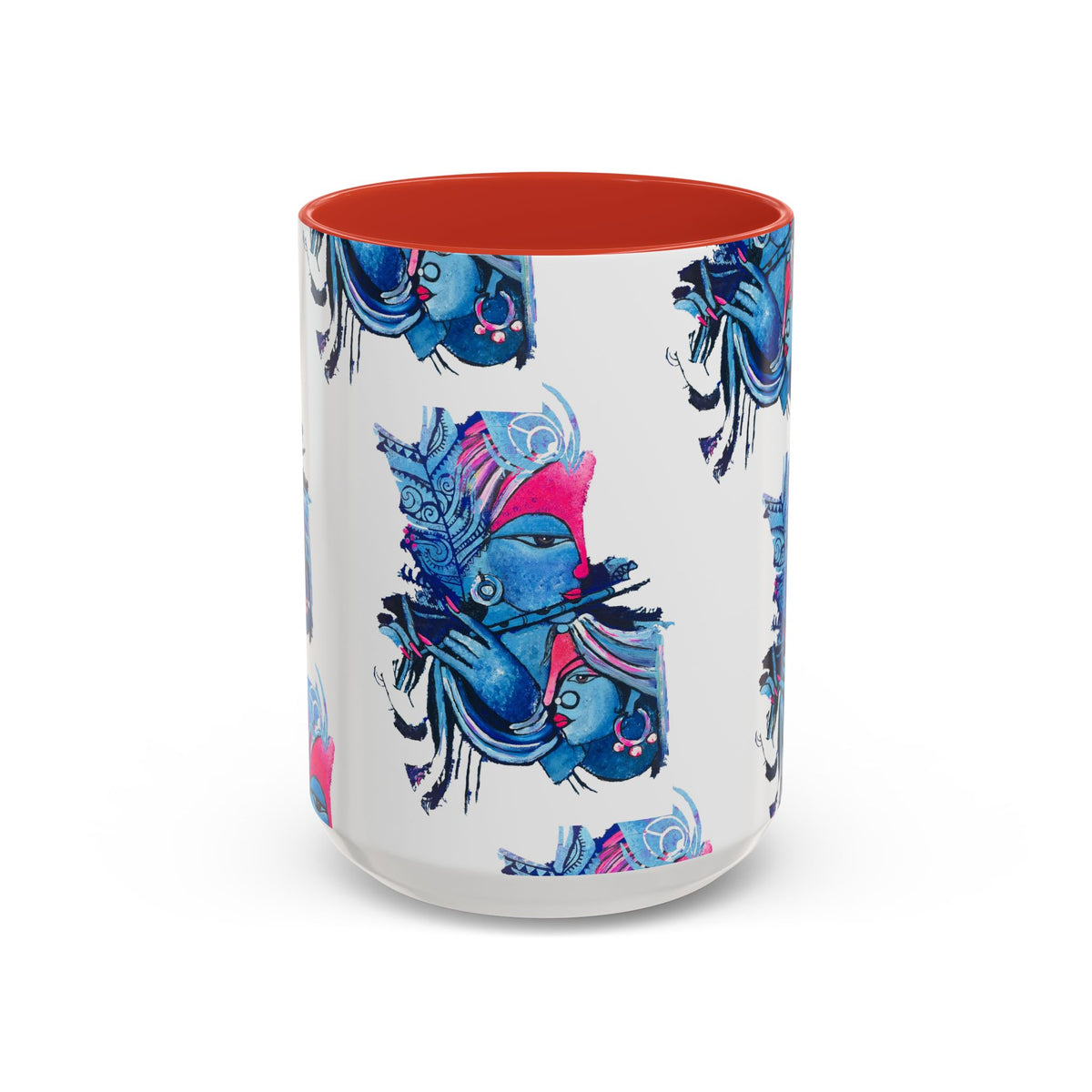 Vibrant Blue Ceramic Coffee Mug with Artistic Hindu Design, 11oz & 15oz - Ira World Art LLC