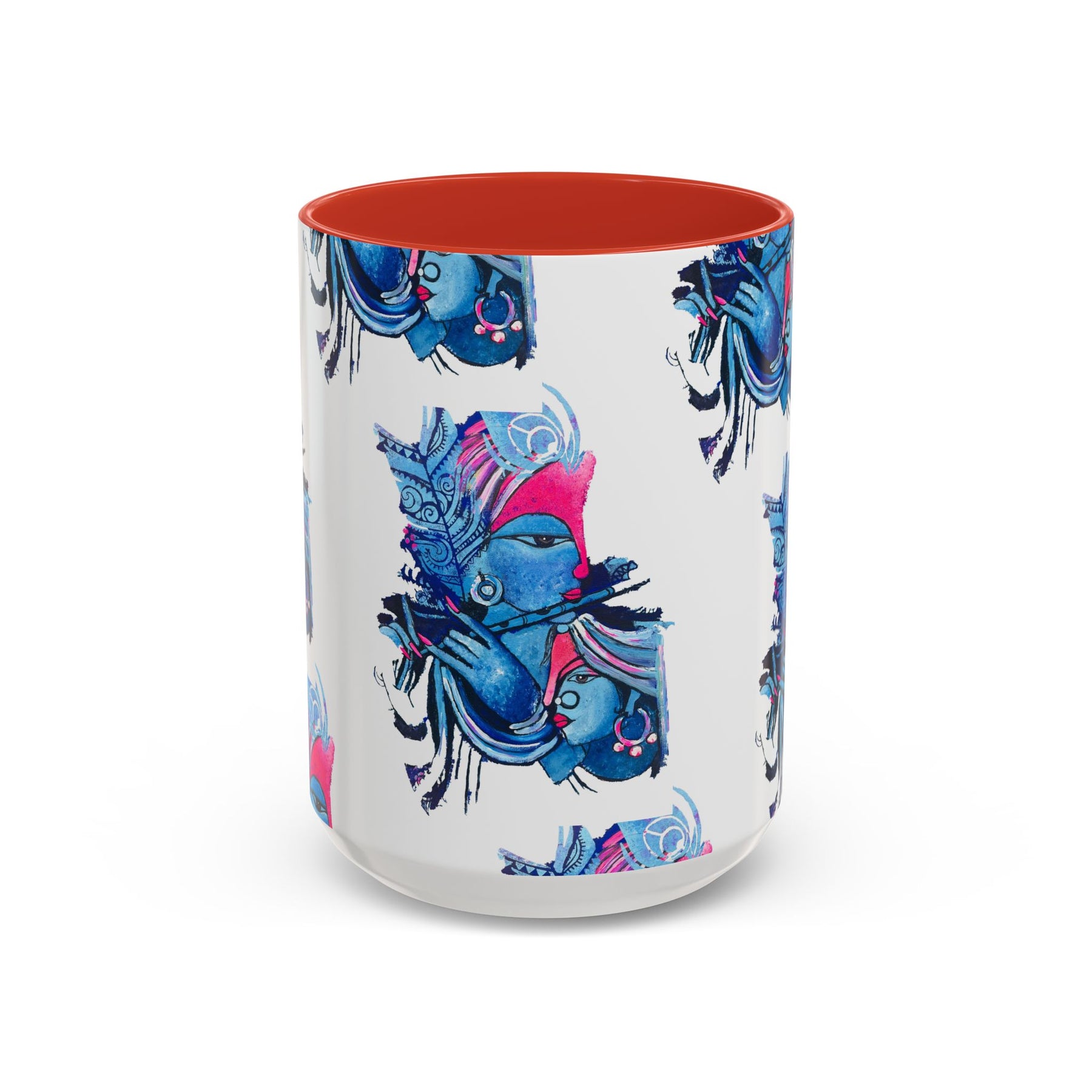 Vibrant Blue Ceramic Coffee Mug with Artistic Hindu Design, 11oz & 15oz - Ira World Art LLC