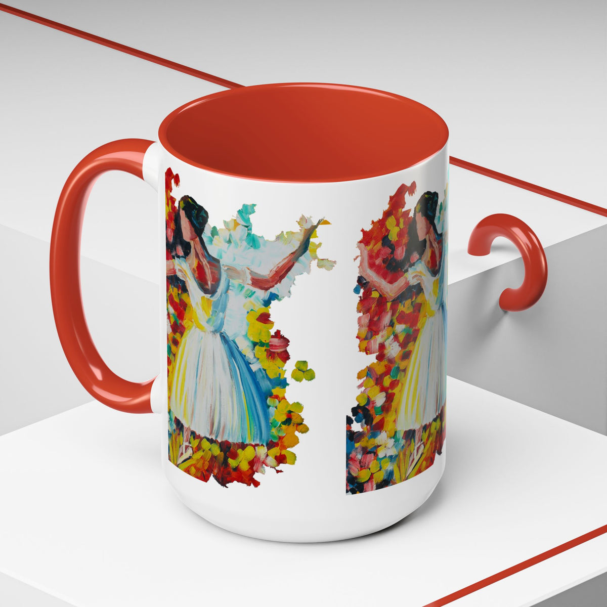 Colorful Ballet Latte Mug, Artistic Ceramic Coffee Cup with Floral Design - Ira World Art LLC