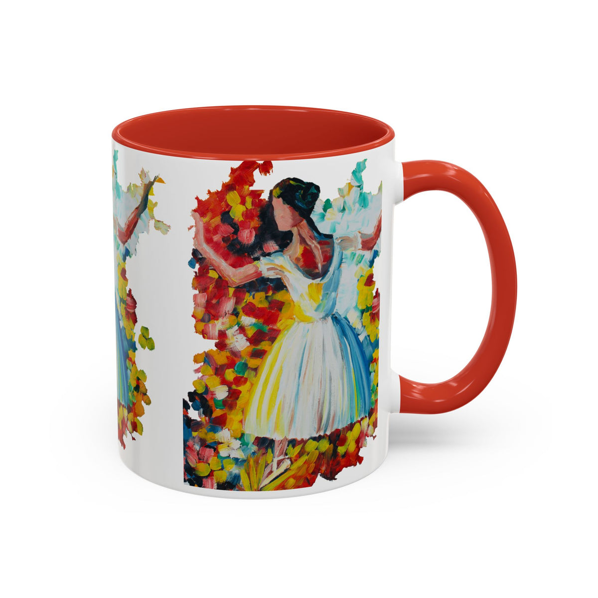Colorful Ballet Latte Mug, Artistic Ceramic Coffee Cup with Floral Design - Ira World Art LLC