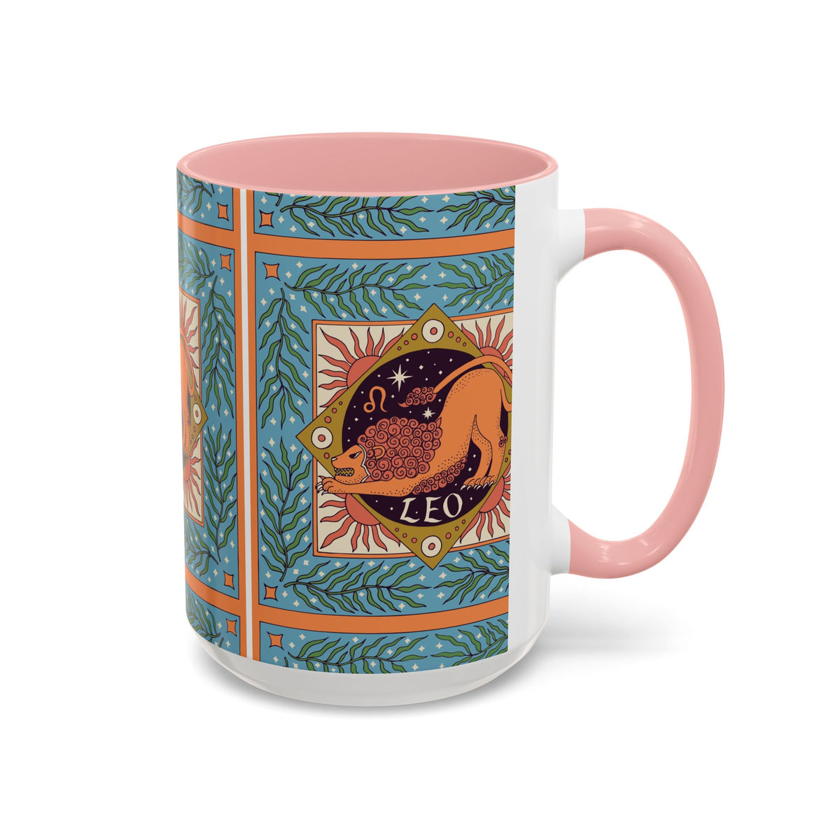 Vibrant Leo Zodiac Coffee Mug, Custom Ceramic 11oz & 15oz Colorful Design - Ira World Art LLC