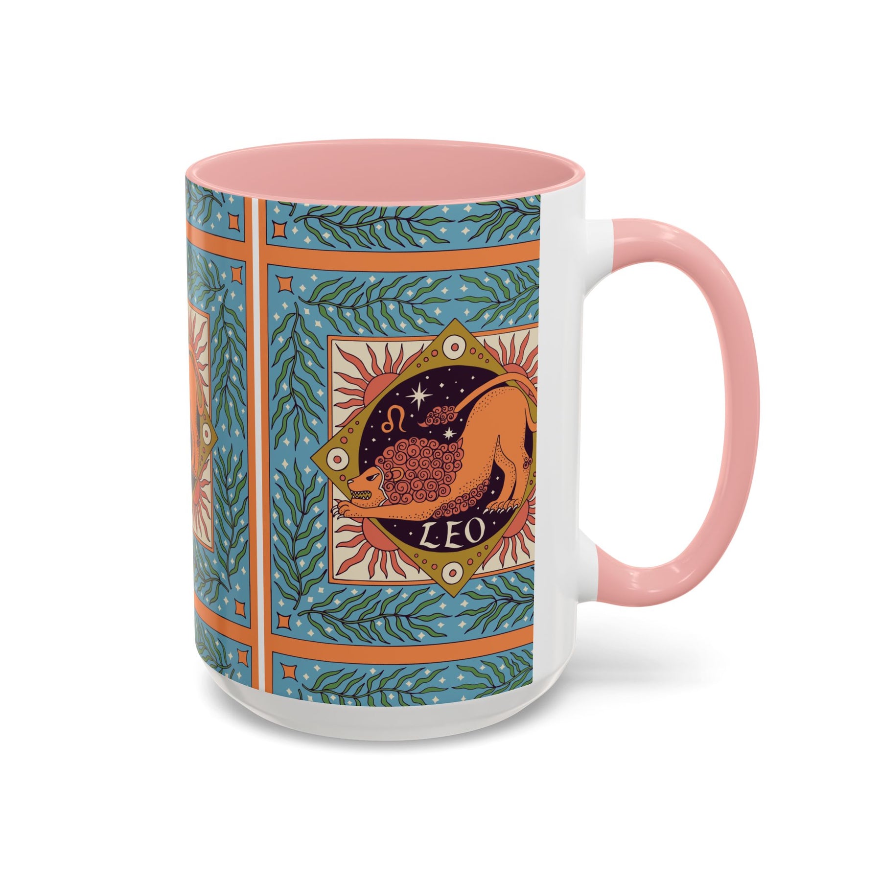 Vibrant Leo Zodiac Coffee Mug, Custom Ceramic 11oz & 15oz Colorful Design - Ira World Art LLC