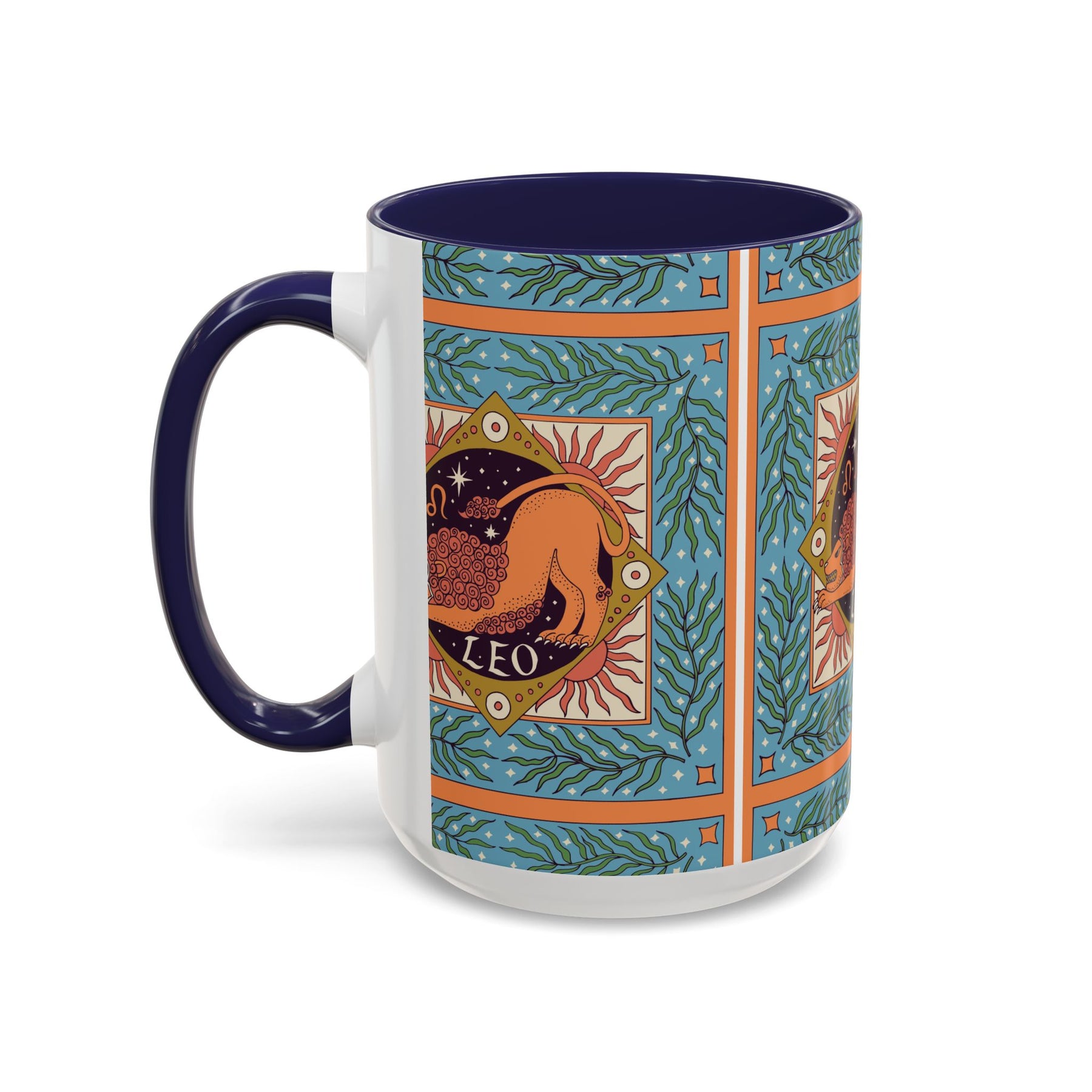 Vibrant Leo Zodiac Coffee Mug, Custom Ceramic 11oz & 15oz Colorful Design - Ira World Art LLC