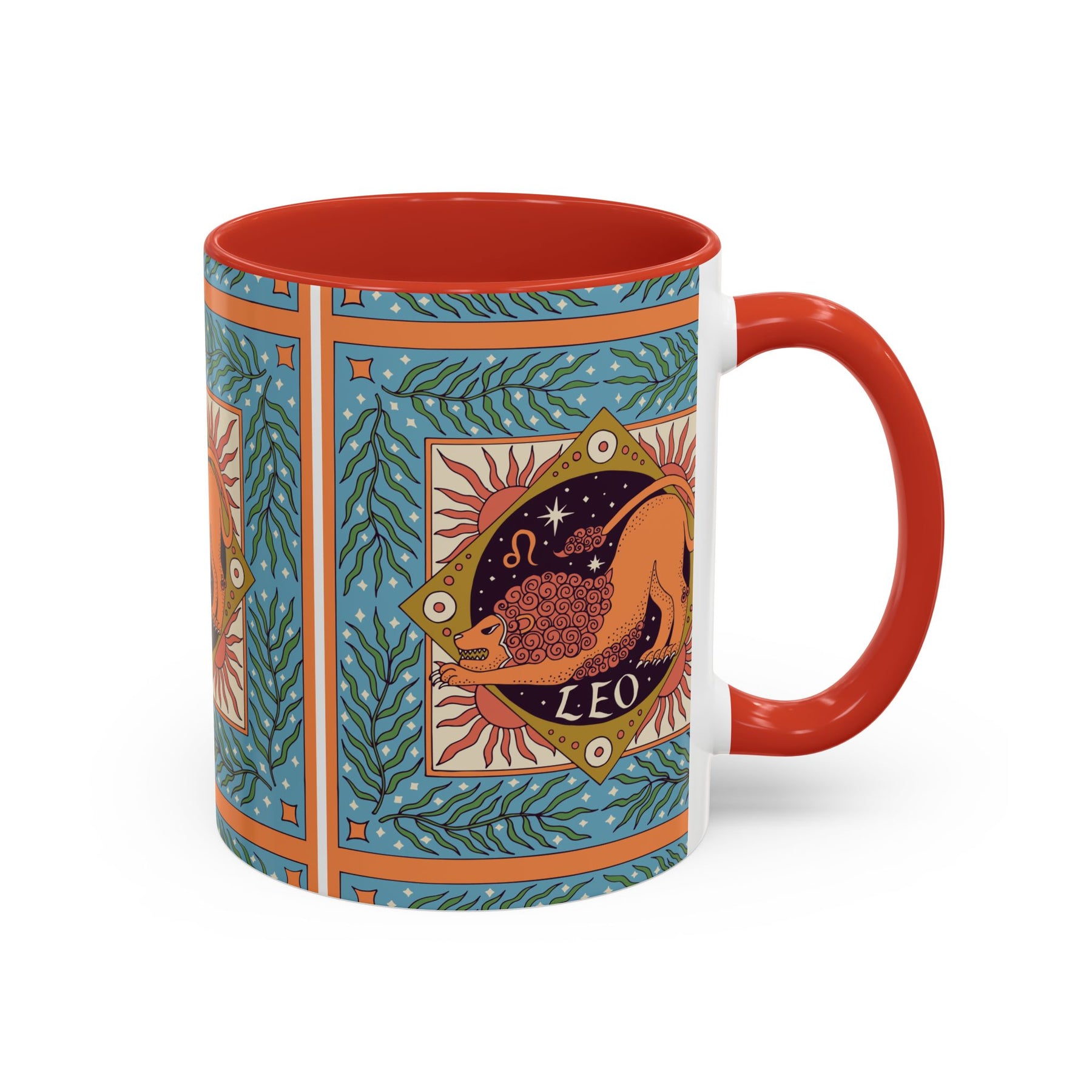 Vibrant Leo Zodiac Coffee Mug, Custom Ceramic 11oz & 15oz Colorful Design - Ira World Art LLC
