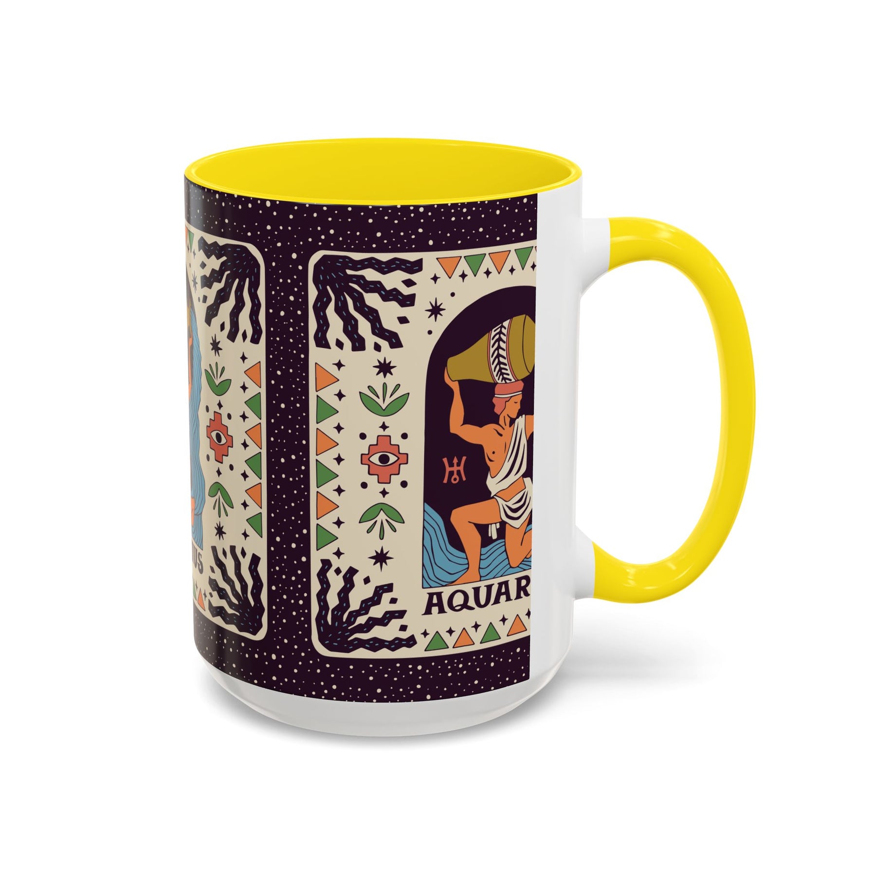 Aquarius Zodiac Painted Mug, Custom Ceramic 11oz and 15oz Coffee Cup - Ira World Art LLC