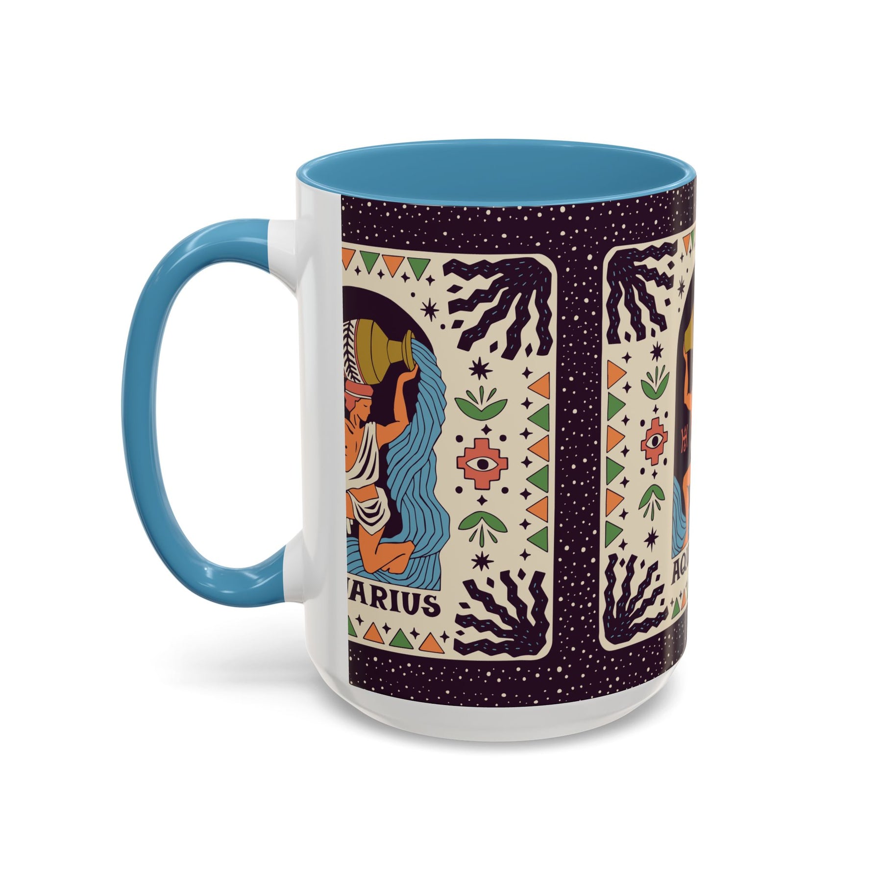 Aquarius Zodiac Painted Mug, Custom Ceramic 11oz and 15oz Coffee Cup - Ira World Art LLC
