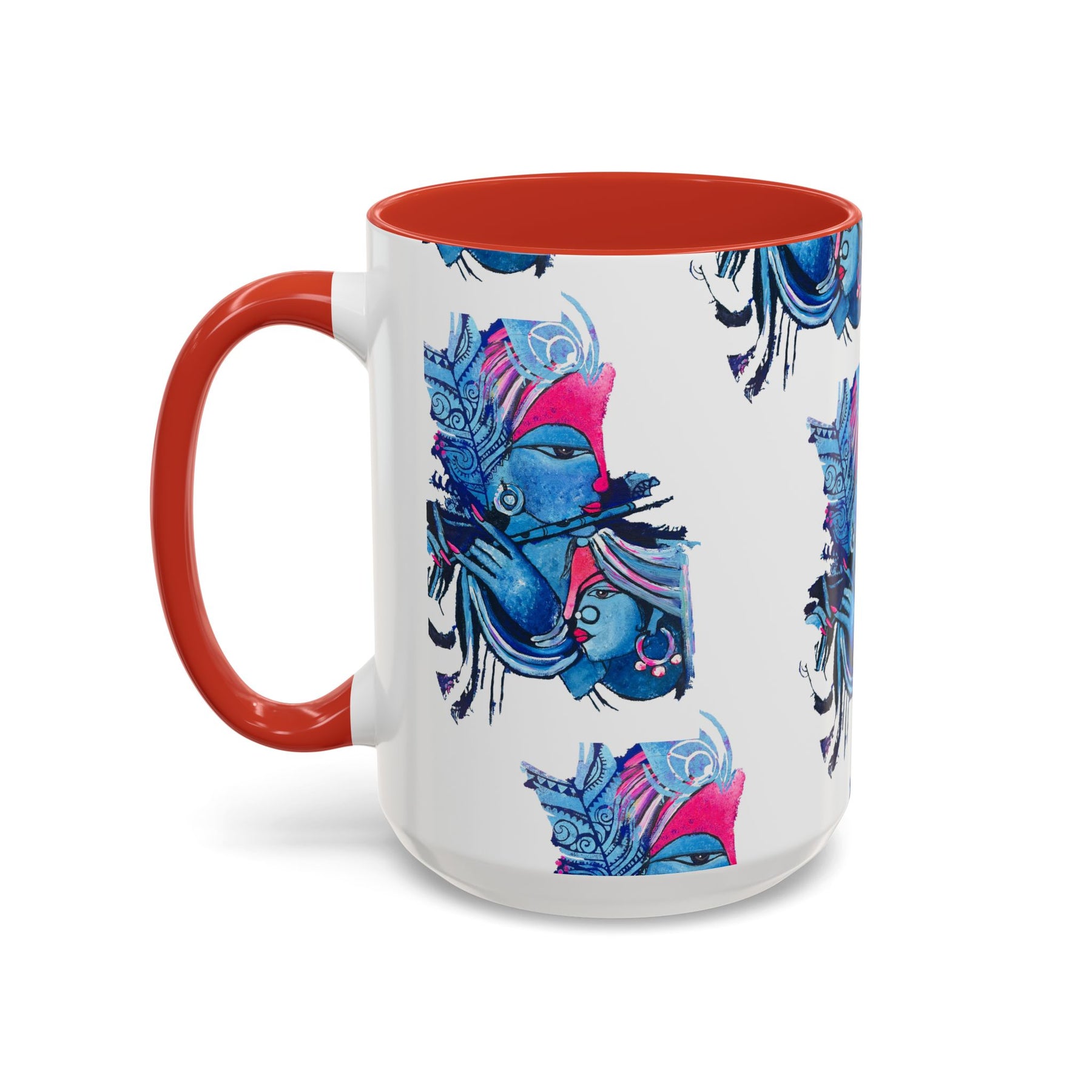 Vibrant Blue Ceramic Coffee Mug with Artistic Hindu Design, 11oz & 15oz - Ira World Art LLC