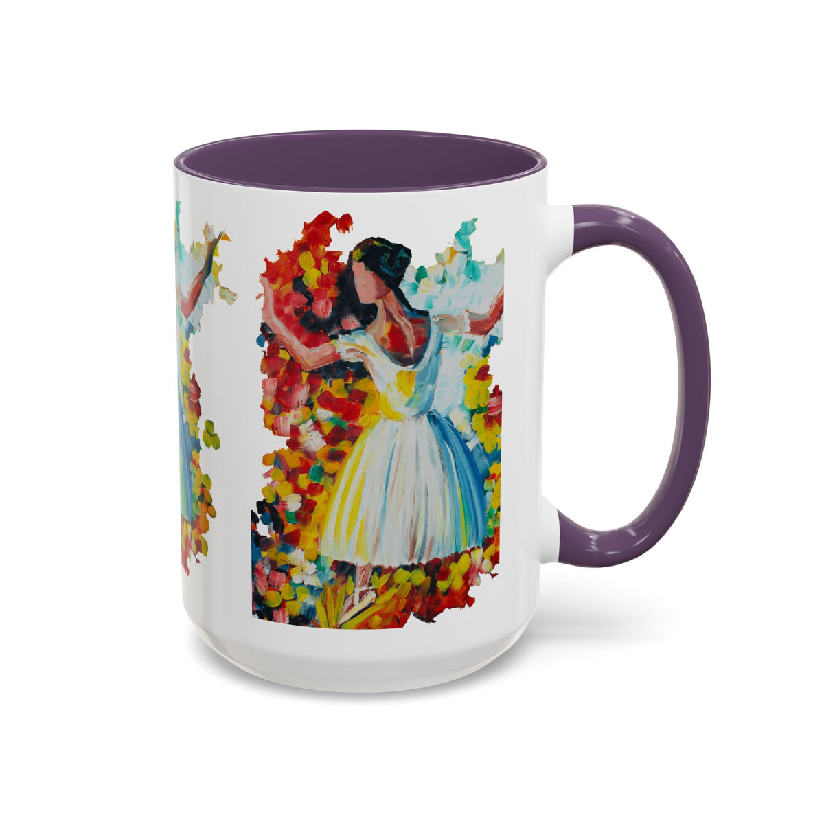 Colorful Ballet Latte Mug, Artistic Ceramic Coffee Cup with Floral Design - Ira World Art LLC