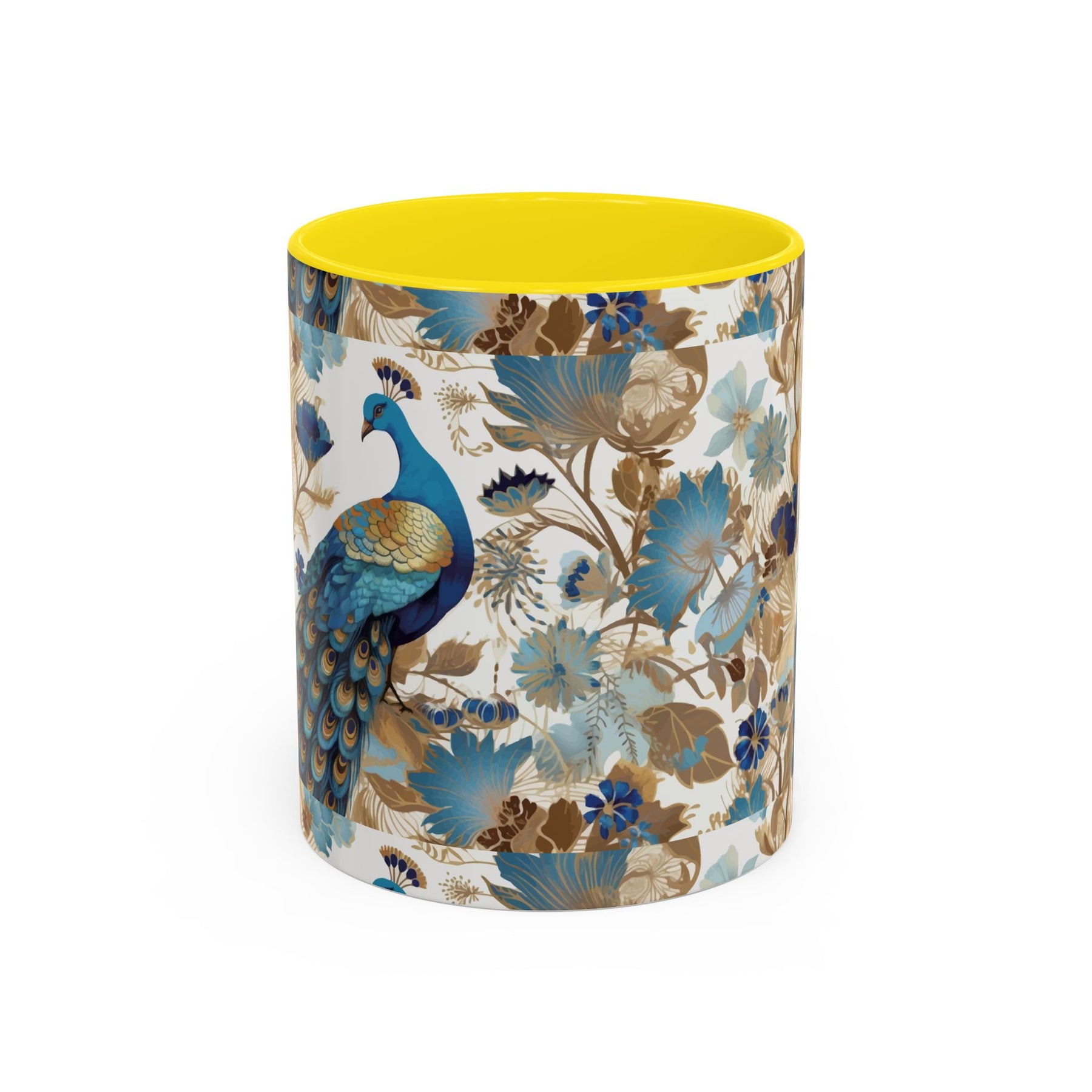 Elegant Peacock Ceramic Coffee Mug, Colorful 11oz & 15oz Custom Design - Ira World Art LLC
