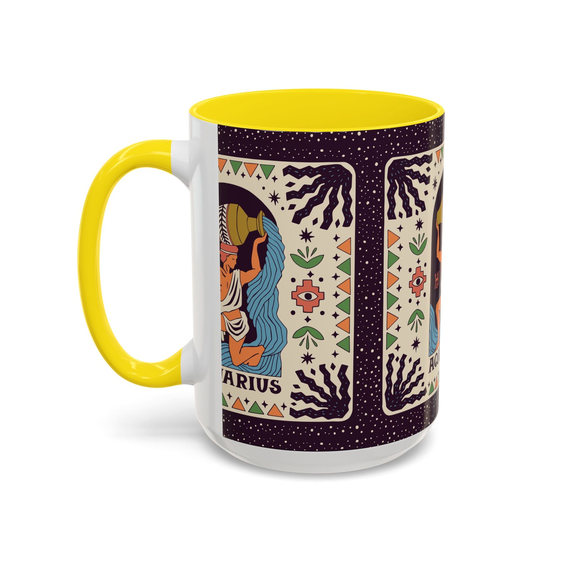 Aquarius Zodiac Painted Mug, Custom Ceramic 11oz and 15oz Coffee Cup - Ira World Art LLC
