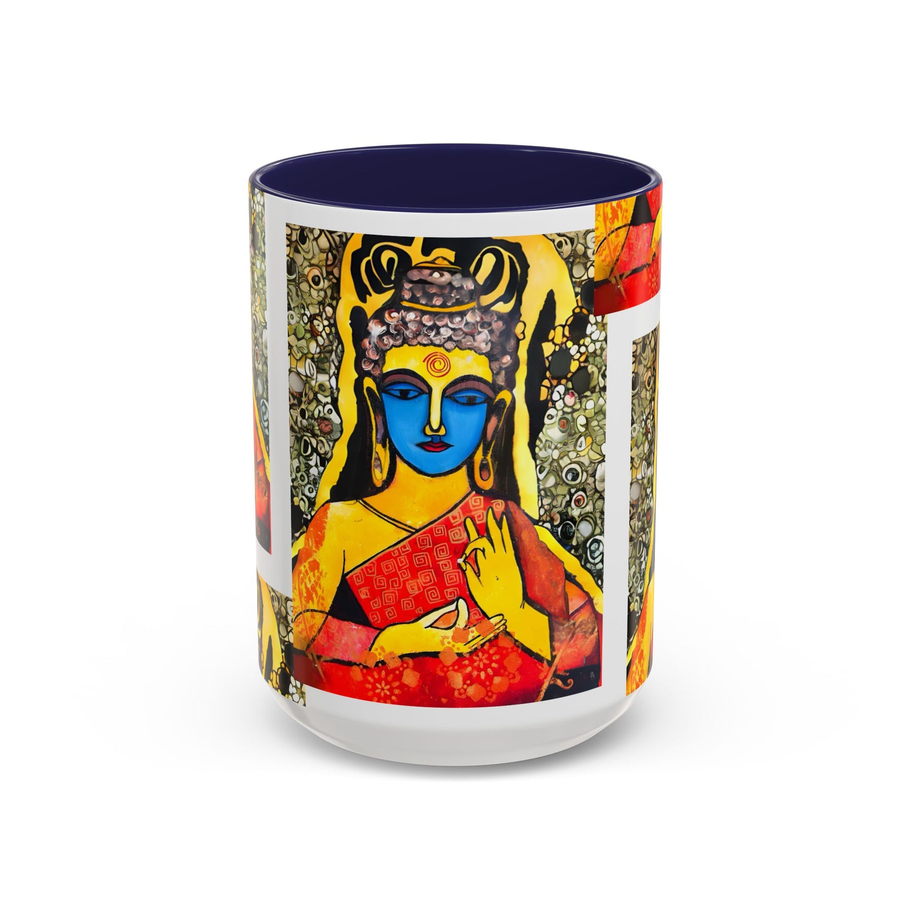 Inspirational Yoga Ceramic Mug, Colorful Buddhist Painting, 11oz & 15oz Unique Coffee Cup - Ira World Art LLC