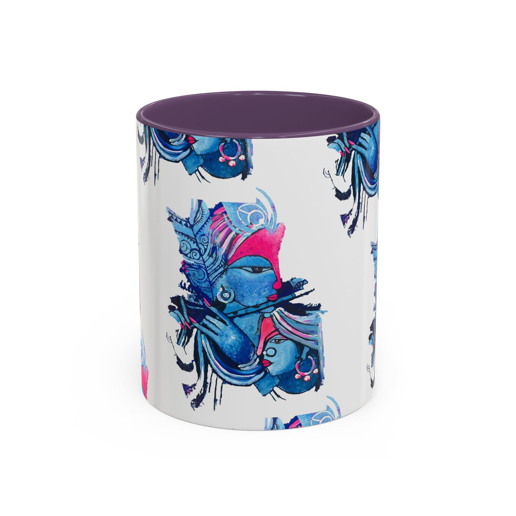 Vibrant Blue Ceramic Coffee Mug with Artistic Hindu Design, 11oz & 15oz - Ira World Art LLC