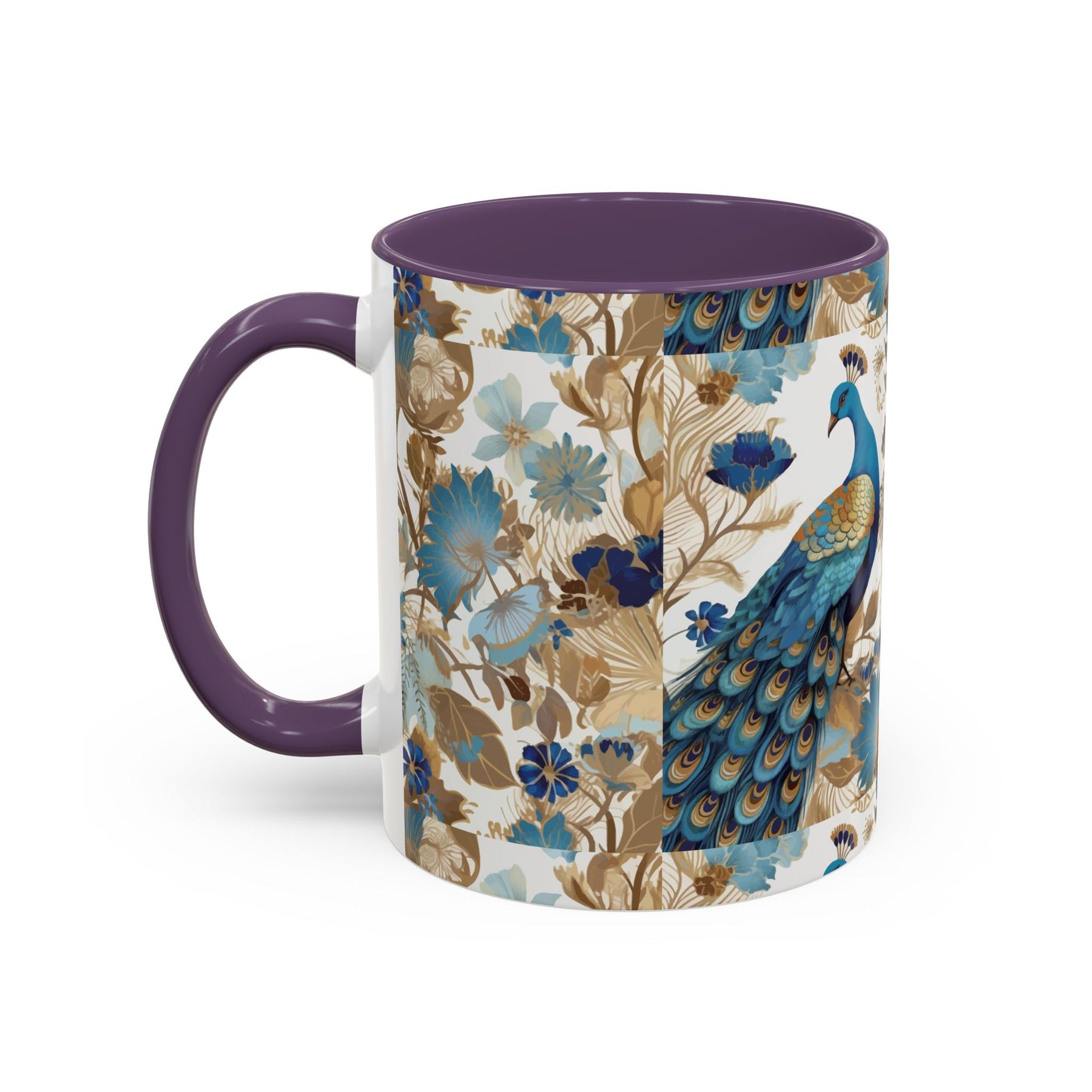 Elegant Peacock Ceramic Coffee Mug, Colorful 11oz & 15oz Custom Design - Ira World Art LLC