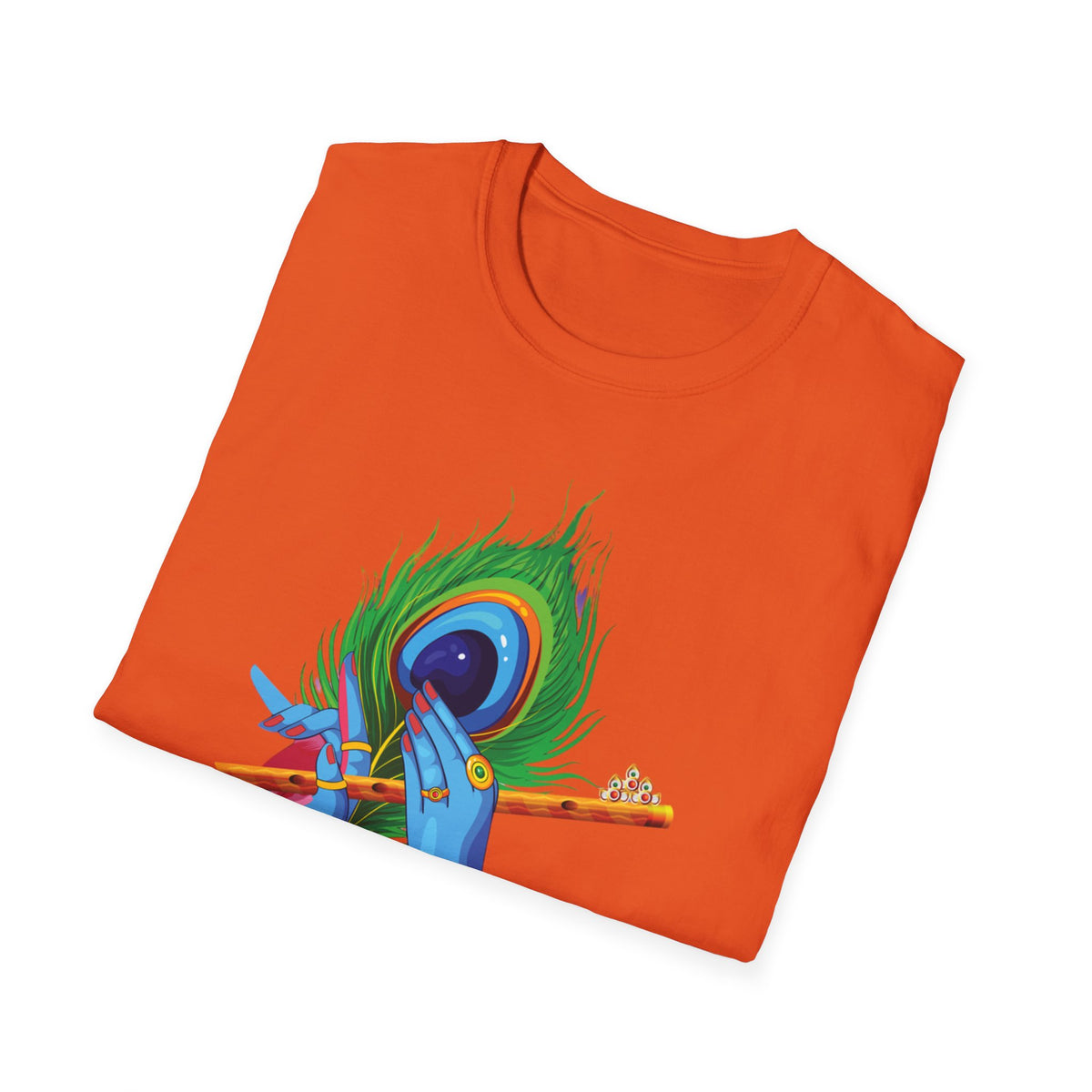 Krishan Hand with Flute and Feather Unisex Softstyle T-Shirt, Indian God Shirt, Spiritual Tee, Boho Clothing, Yoga Apparel - Ira World Art LLC