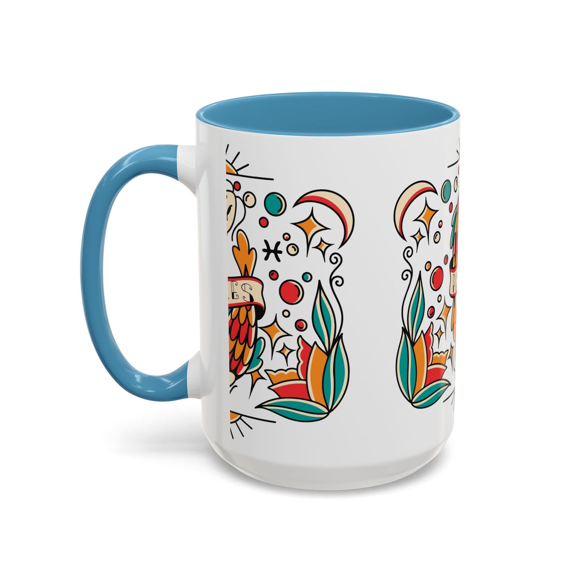 Colorful Pisces Zodiac Mug, Painted Ceramic 11oz Unique Coffee Cup - Ira World Art LLC