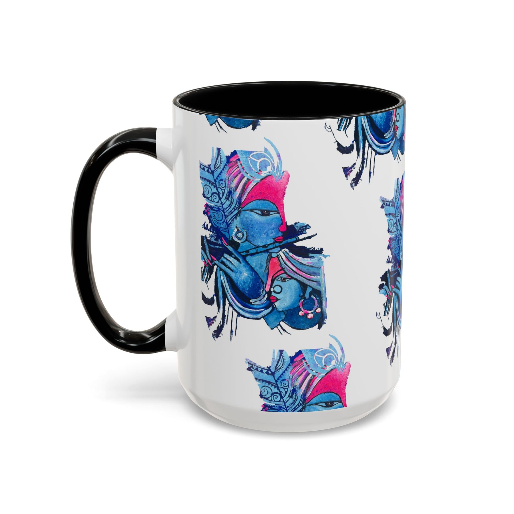 Vibrant Blue Ceramic Coffee Mug with Artistic Hindu Design, 11oz & 15oz - Ira World Art LLC