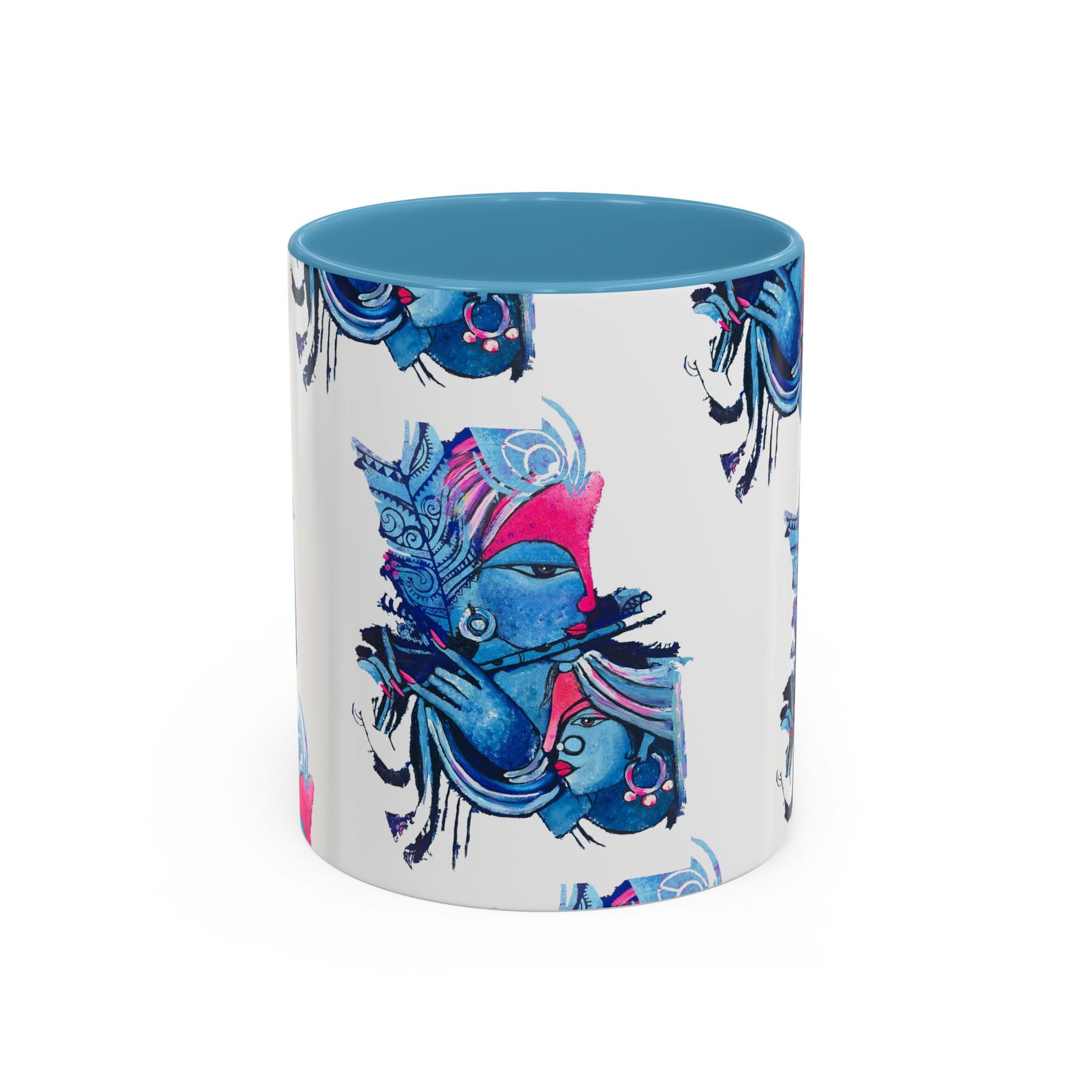 Vibrant Blue Ceramic Coffee Mug with Artistic Hindu Design, 11oz & 15oz - Ira World Art LLC