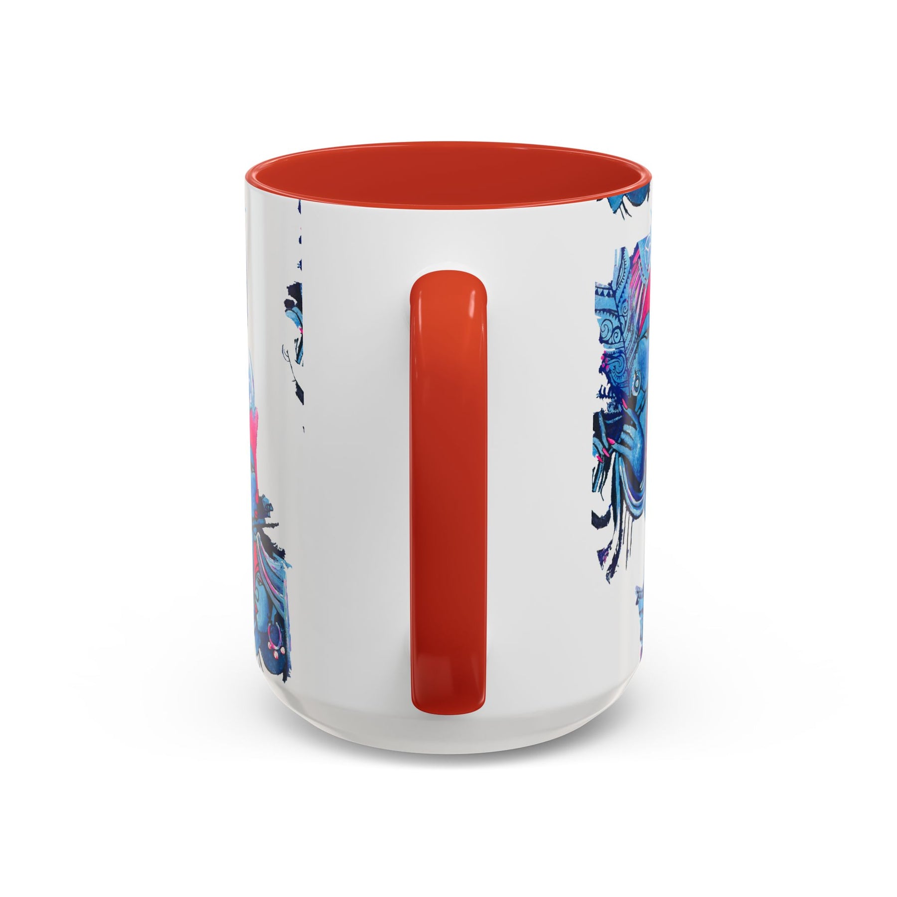 Vibrant Blue Ceramic Coffee Mug with Artistic Hindu Design, 11oz & 15oz - Ira World Art LLC