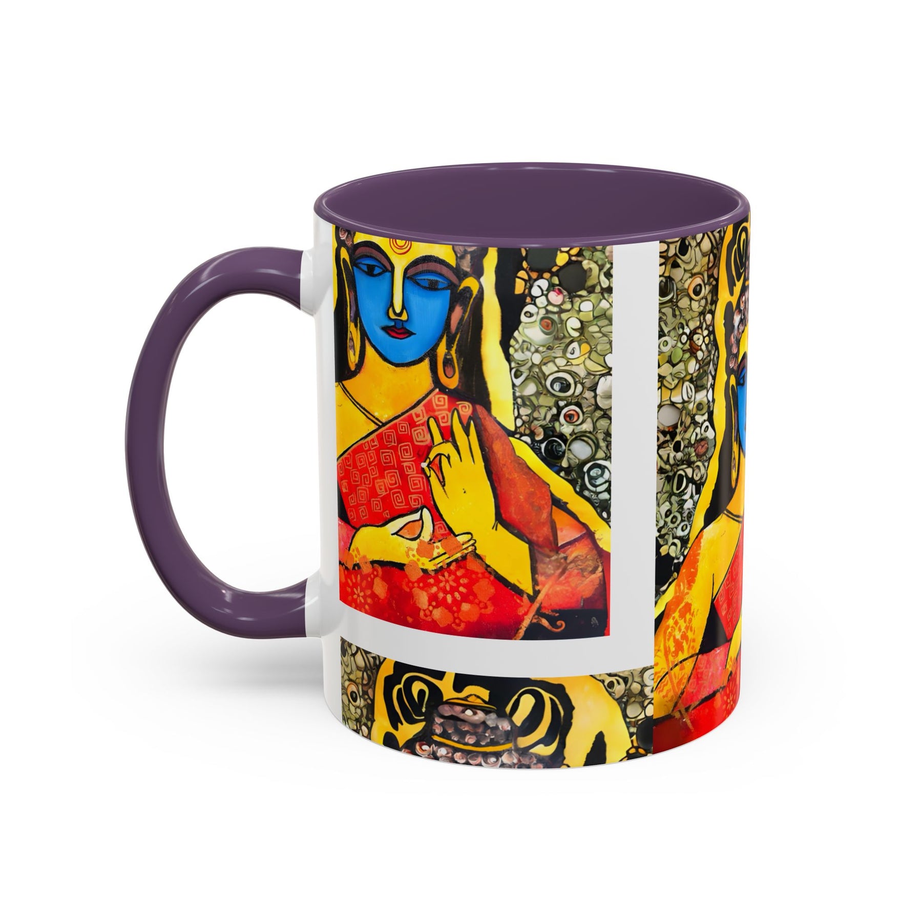 Inspirational Yoga Ceramic Mug, Colorful Buddhist Painting, 11oz & 15oz Unique Coffee Cup - Ira World Art LLC