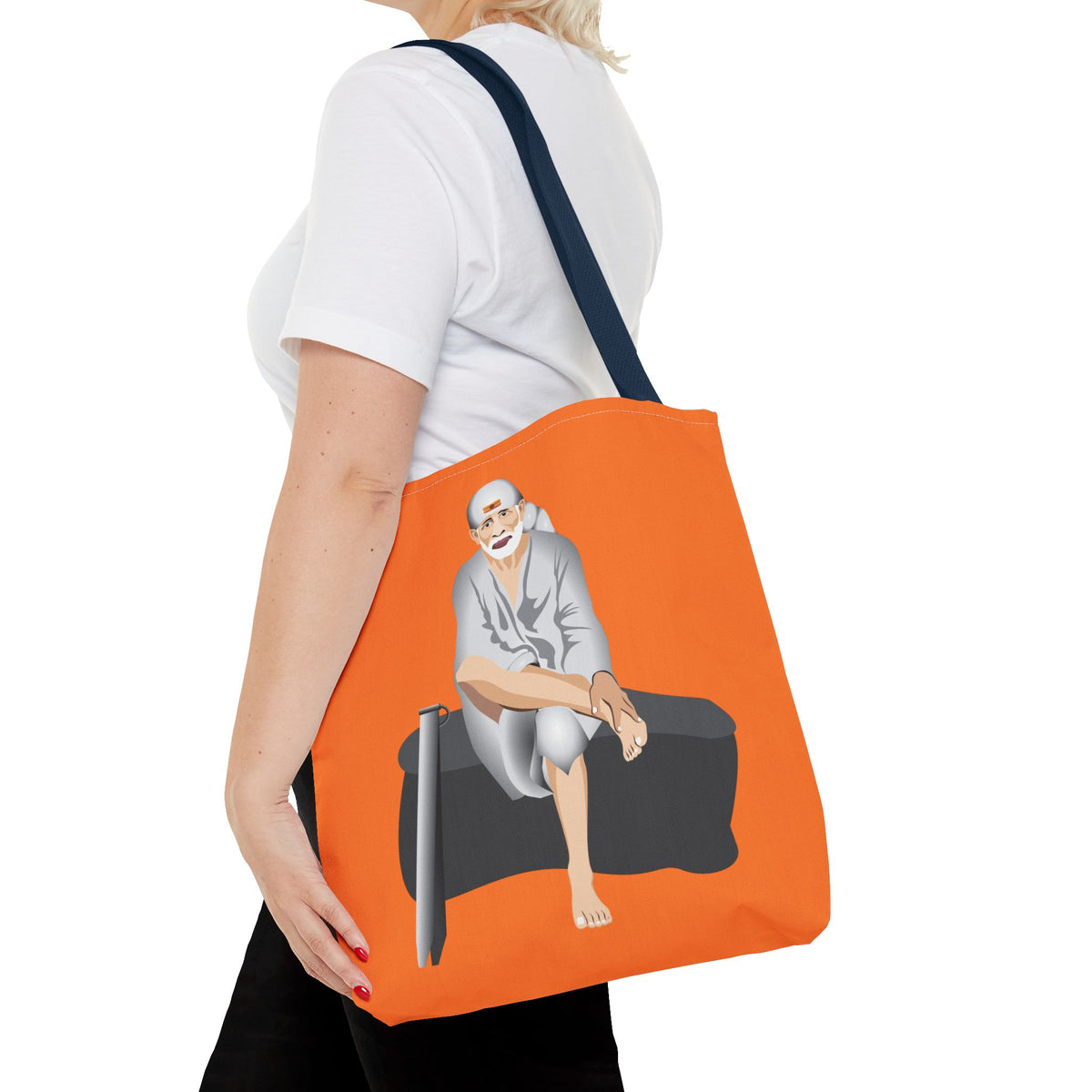 Sai Baba Tote Bag, Religious Shopper Bag, Guru Printed Carryall, Spiritual Shoulder Tote, Holy Canvas Handbag, Indian Deity Market Tote, - Ira World Art LLC