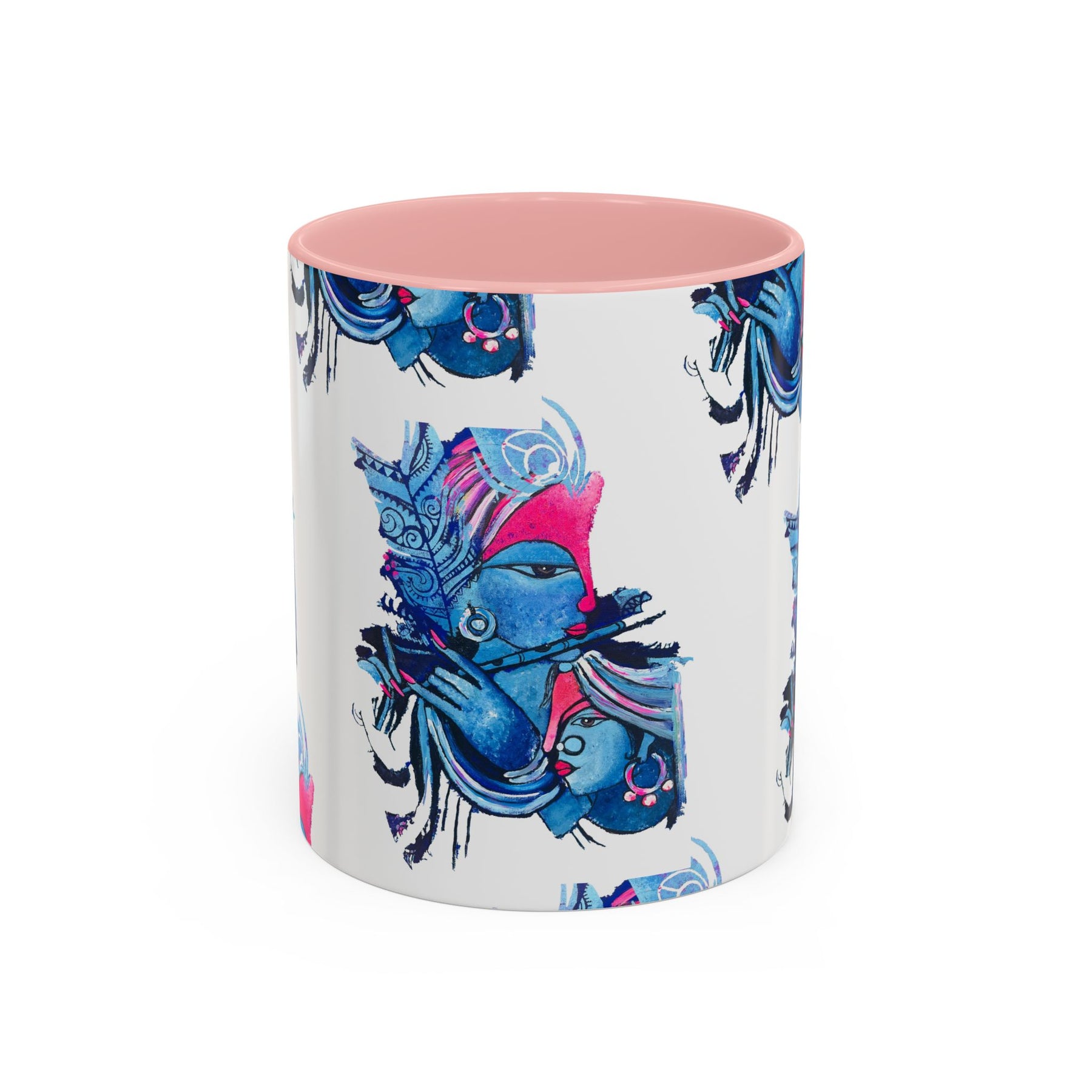 Vibrant Blue Ceramic Coffee Mug with Artistic Hindu Design, 11oz & 15oz - Ira World Art LLC