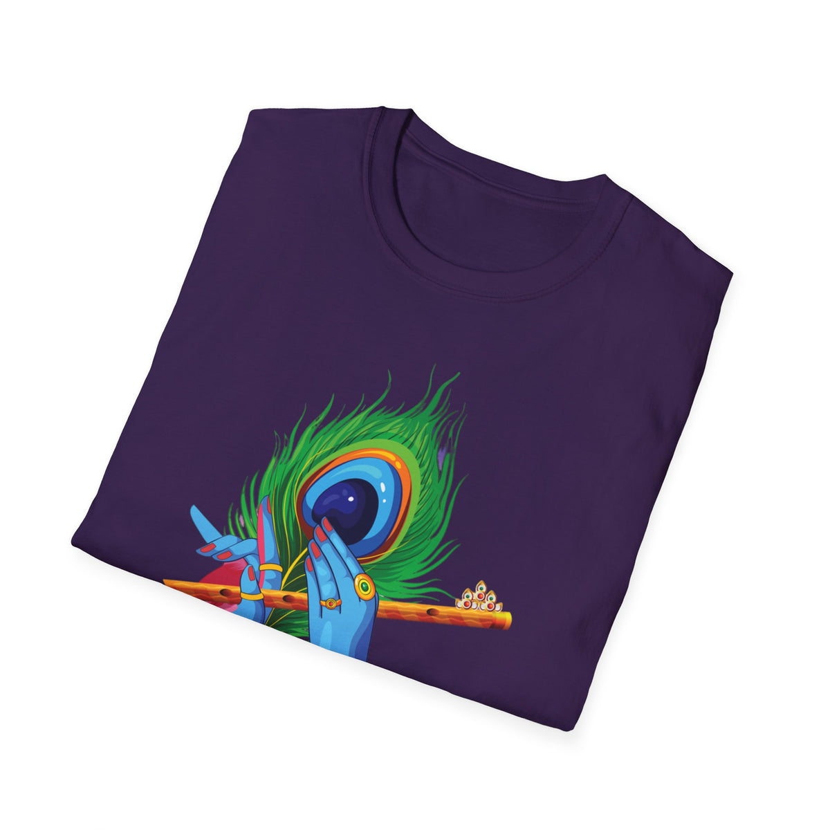 Krishan Hand with Flute and Feather Unisex Softstyle T-Shirt, Indian God Shirt, Spiritual Tee, Boho Clothing, Yoga Apparel - Ira World Art LLC