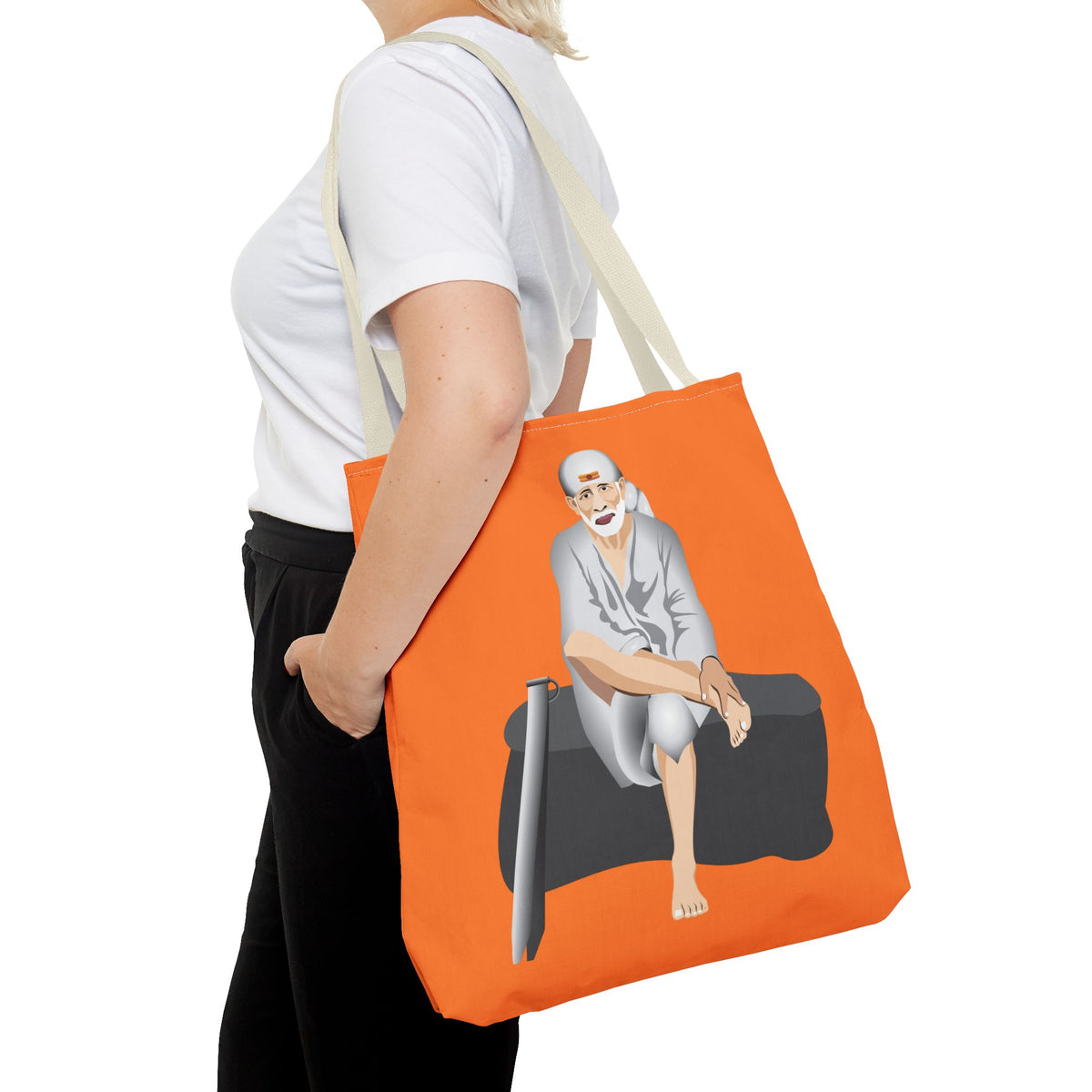 Sai Baba Tote Bag, Religious Shopper Bag, Guru Printed Carryall, Spiritual Shoulder Tote, Holy Canvas Handbag, Indian Deity Market Tote, - Ira World Art LLC